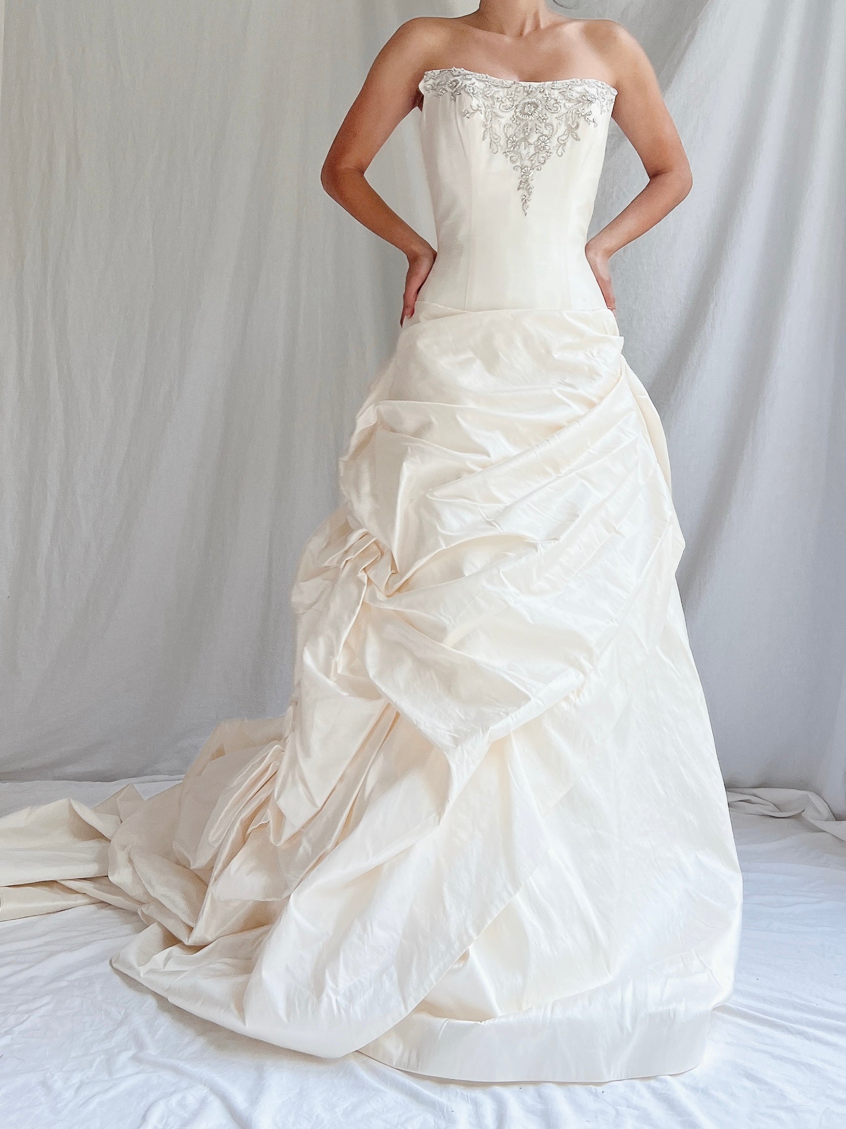 Angelina Faccenda Silk Ruche Gown - S/6 | G O S S A M E R Angelina Faccenda Silk Ruche Gown - S/6 | G O S S A M E R