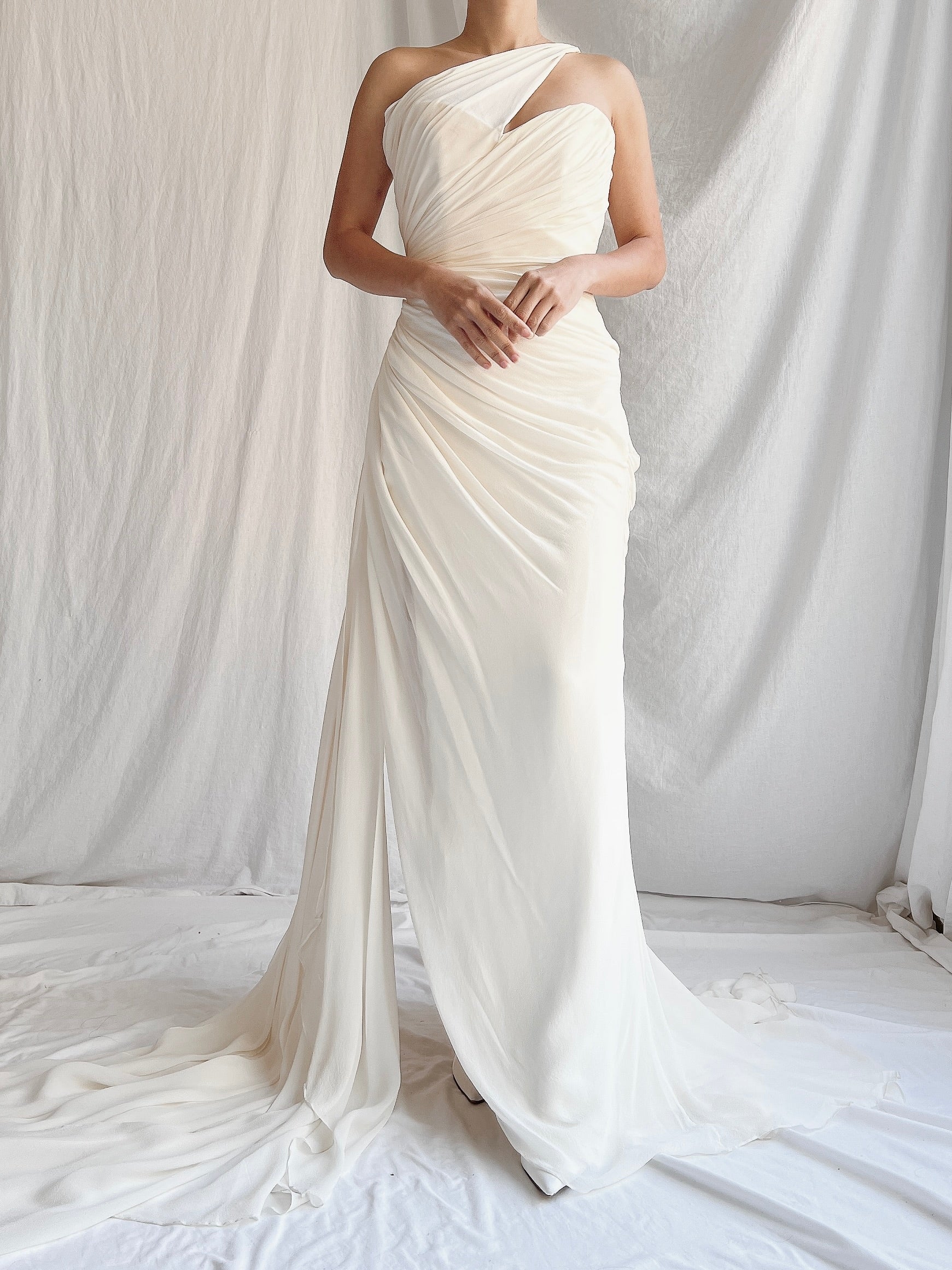 Romona Keveza Silk Draped Gown - S/M