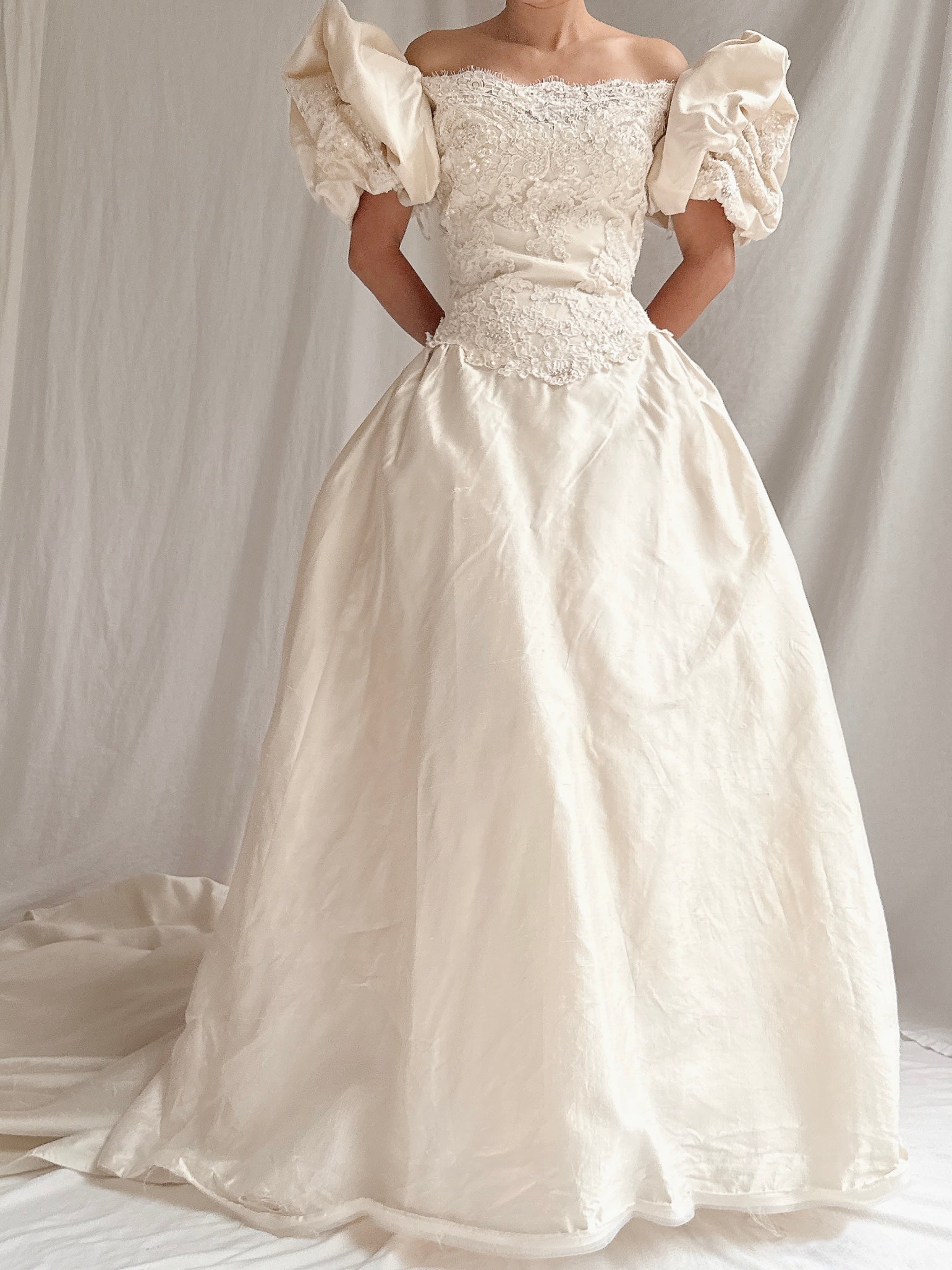 Vintage Silk Puff Sleeve Gown - S