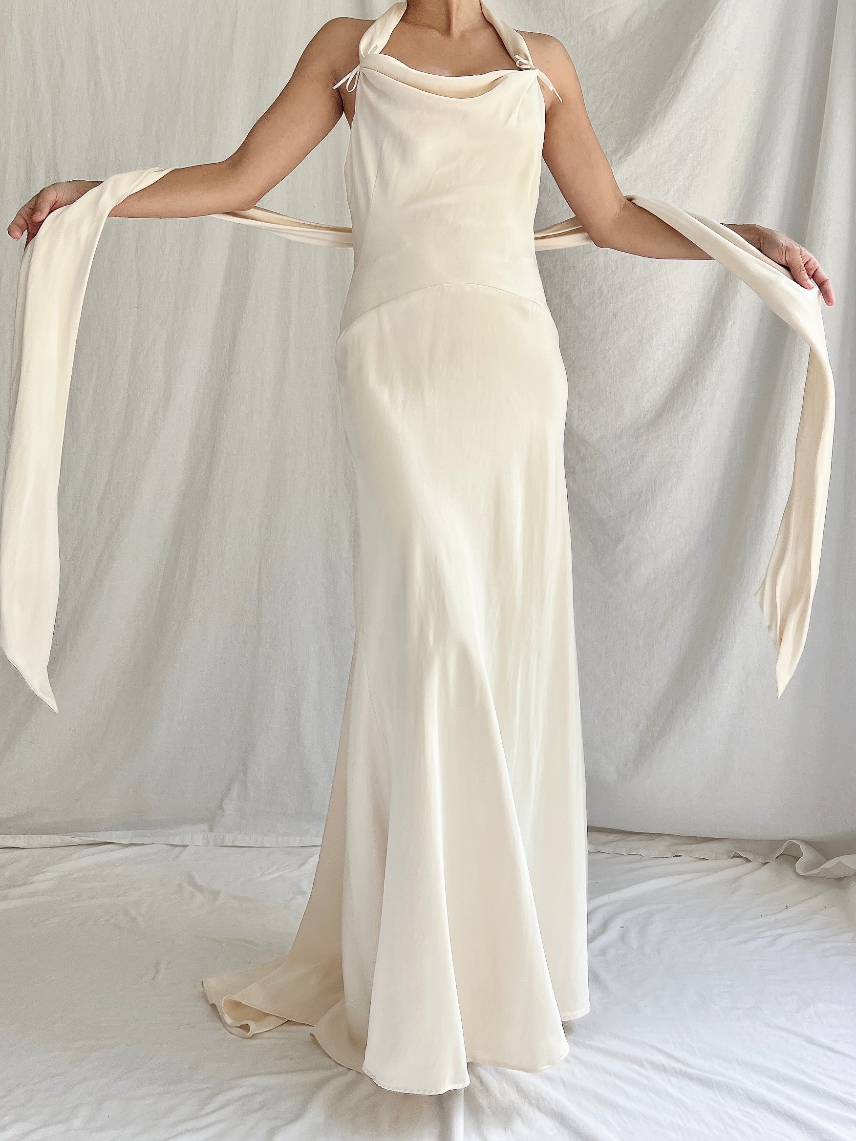 Vintage Double Layered Ivory Silk Gown - XS/2