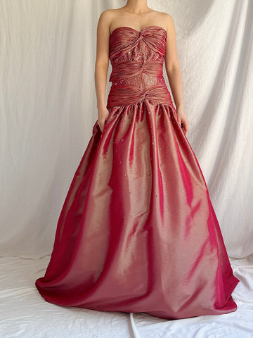 Vintage Iridescent Satin Strapless Dress - M