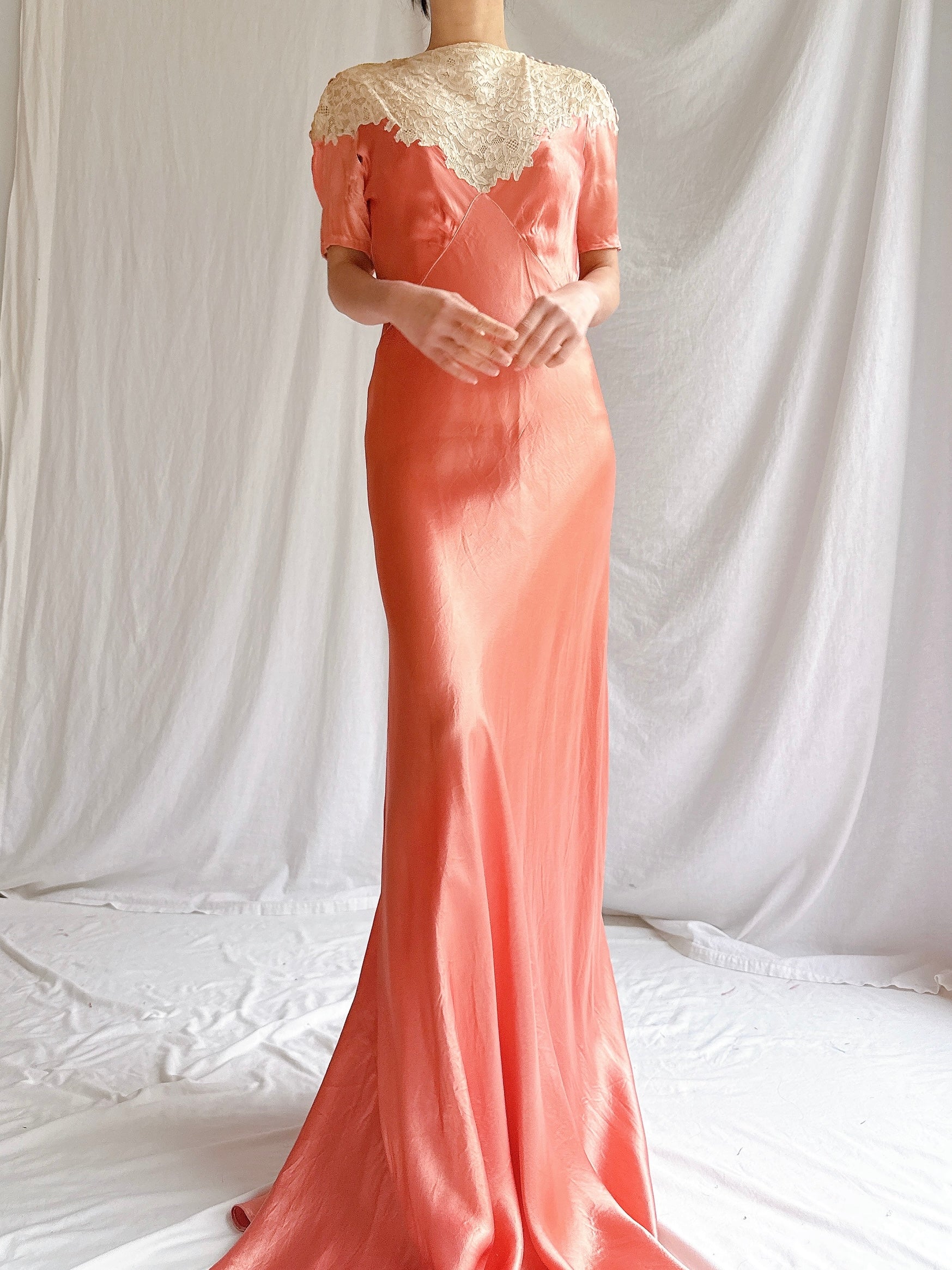 1930s Coral Satin Dress - XS/S