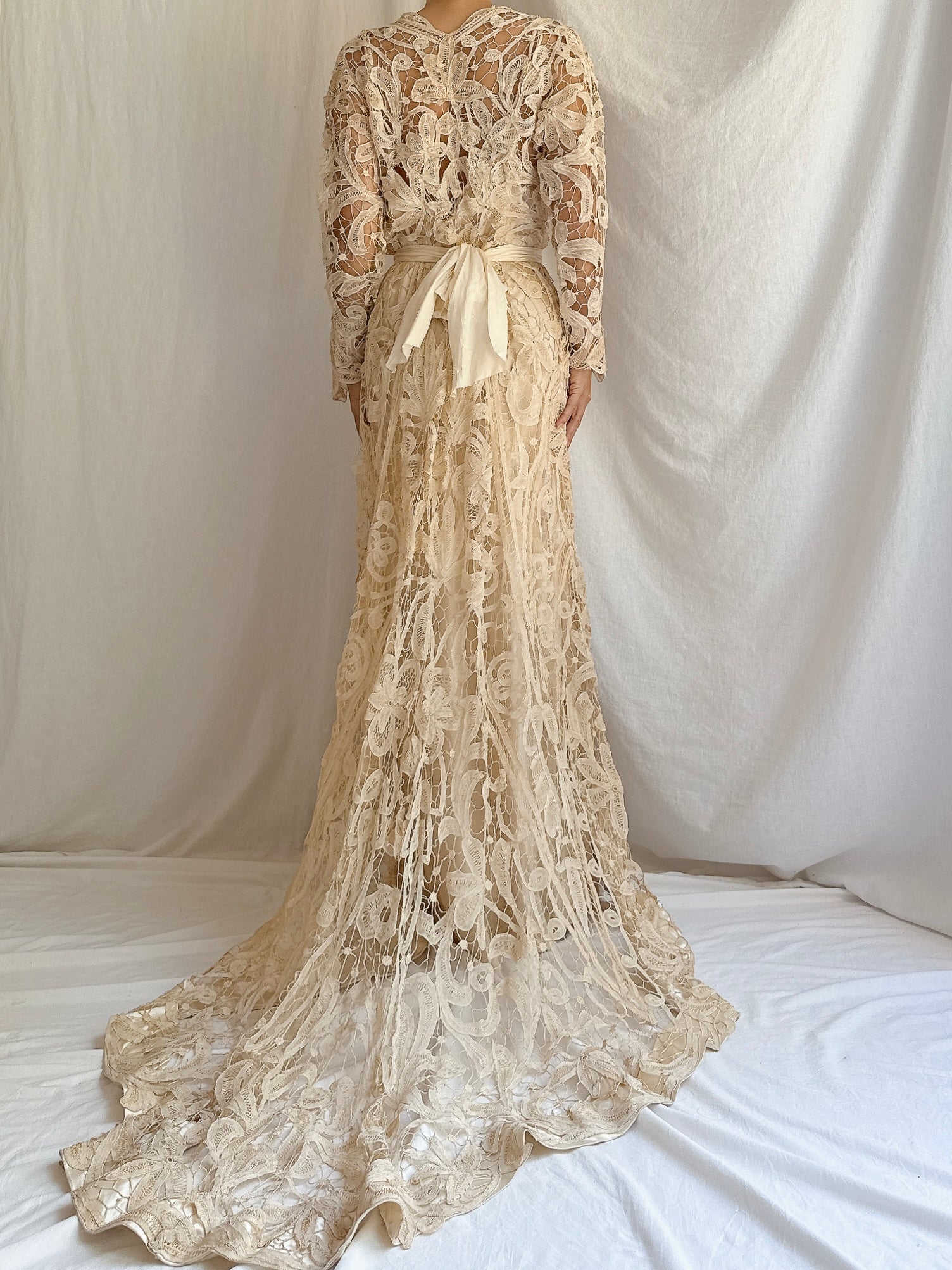Antique Battenburg Lace Gown - S