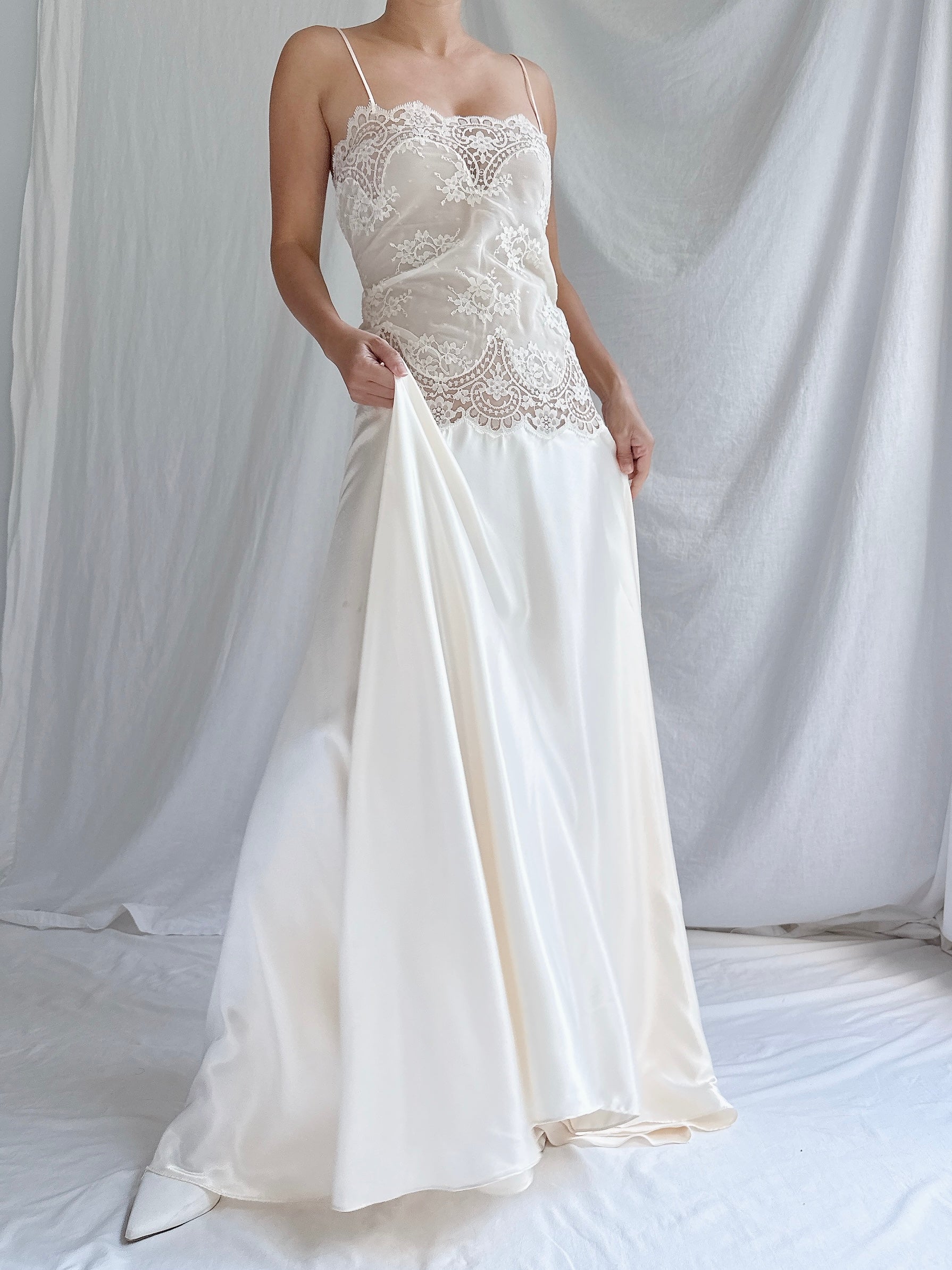 Vintage Lace & Satin Slip Dress - M
