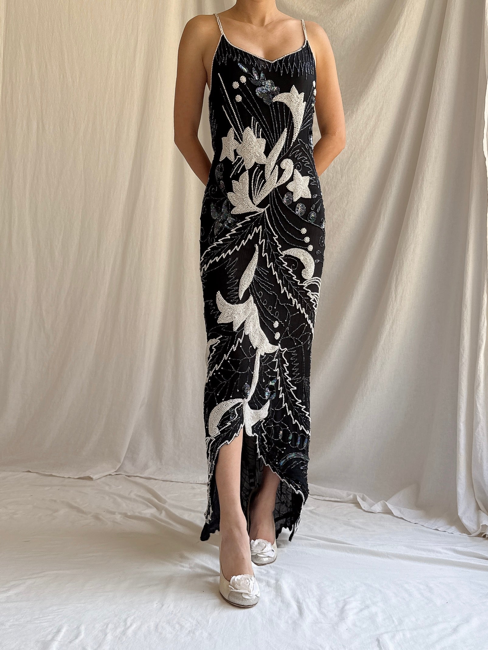 Vintage Silk Beaded Dress - S/M