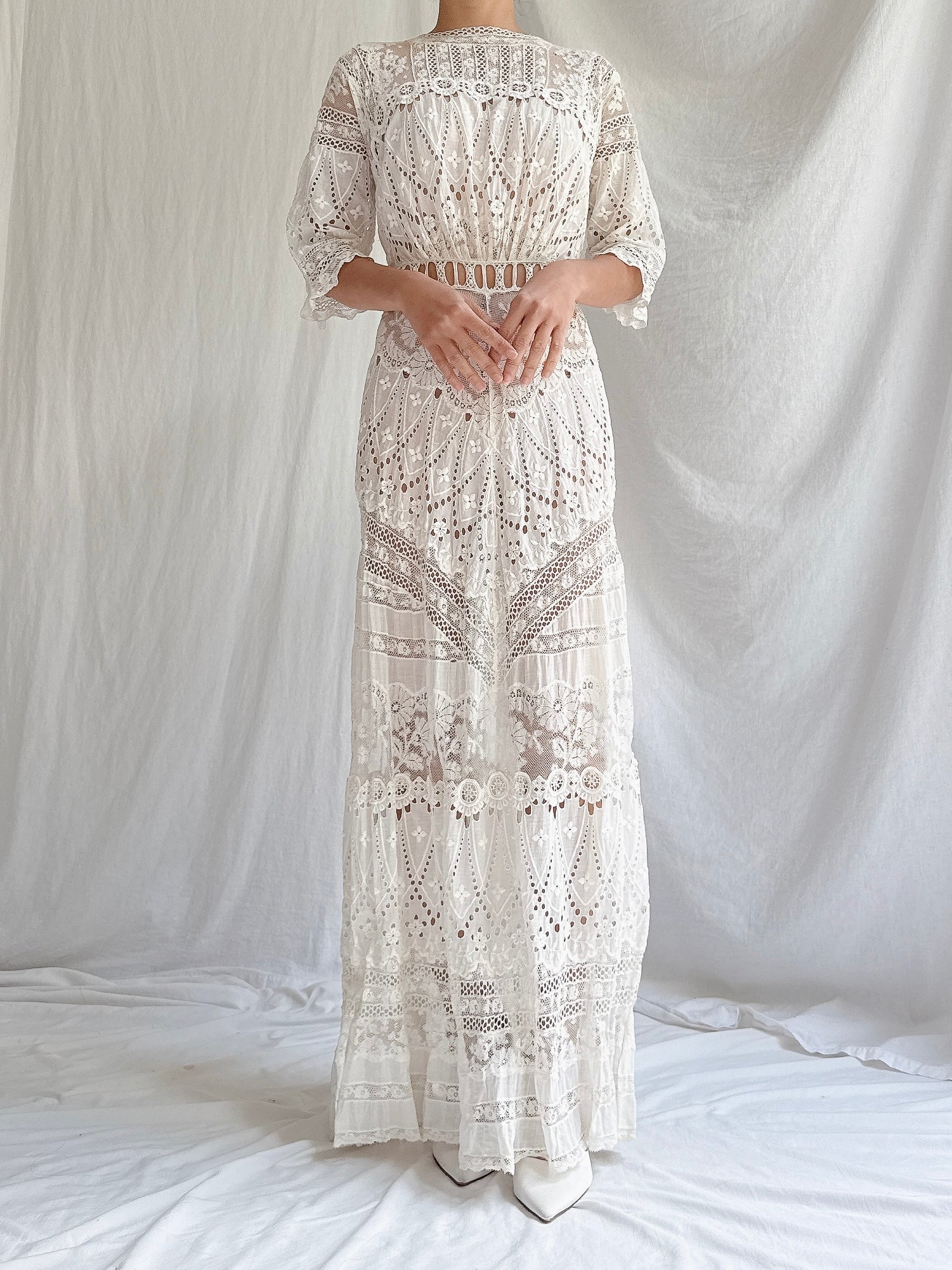 Antique Mixed Lace Cotton Dress - XS