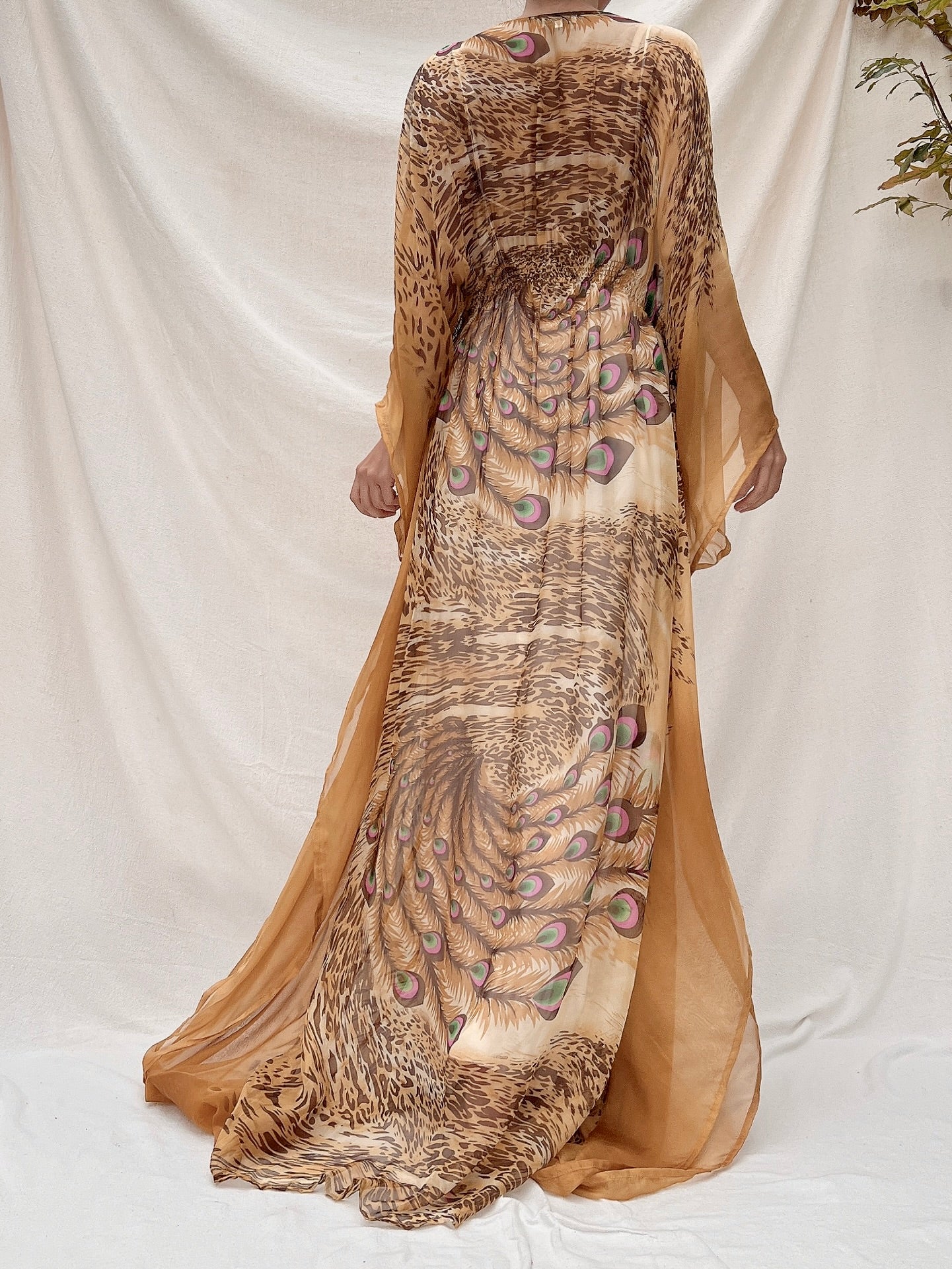 Vintage Silk Peafowl Kaftan - OSFA