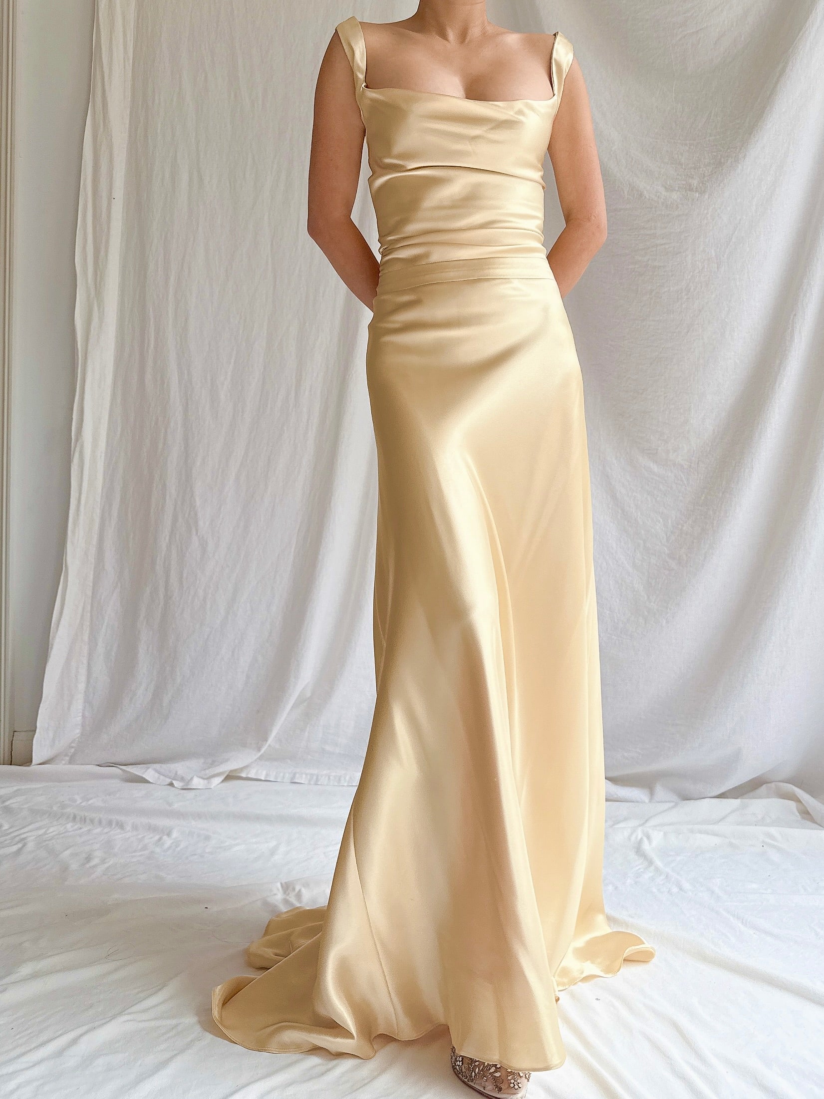 1990s Gold Satin Gown - M/6