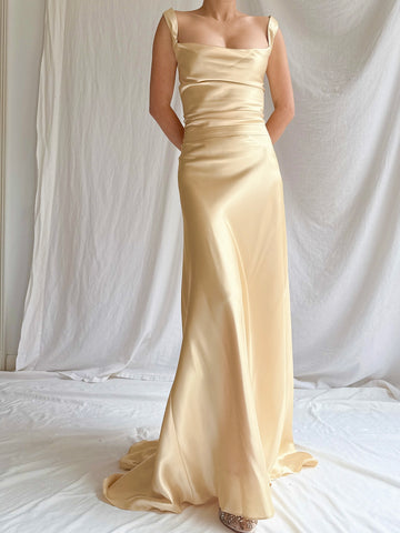 1990s Gold Satin Gown - M/6