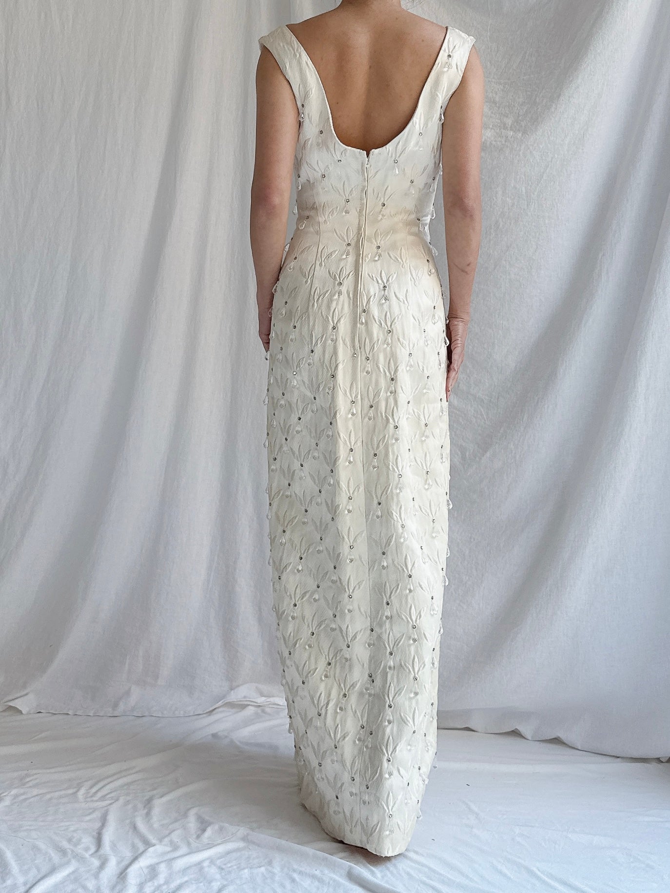 1960 Silk Brocade Crystal Droplet Gown - XS/S