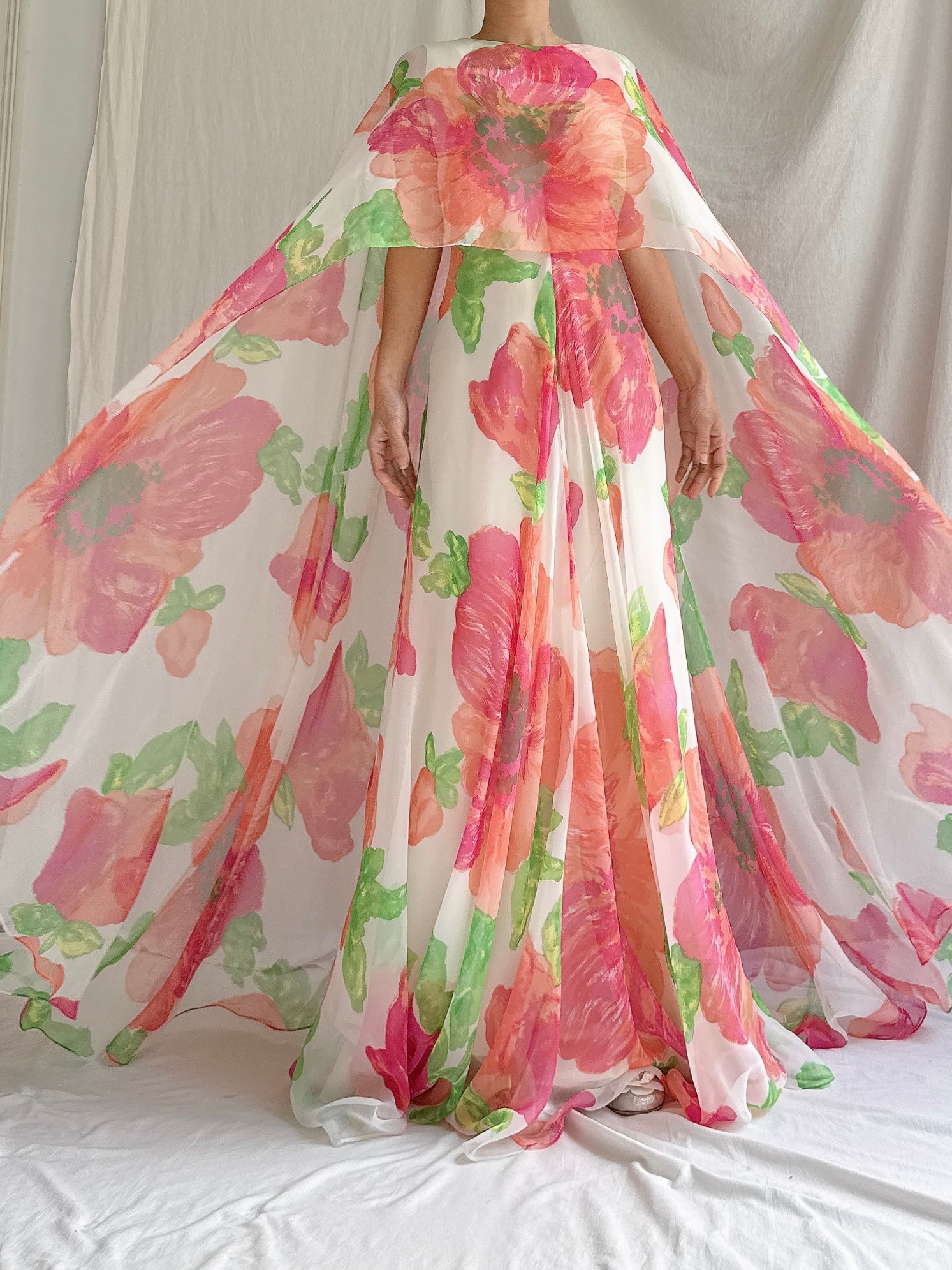 Vintage Chiffon Floral Caftan Dress - M