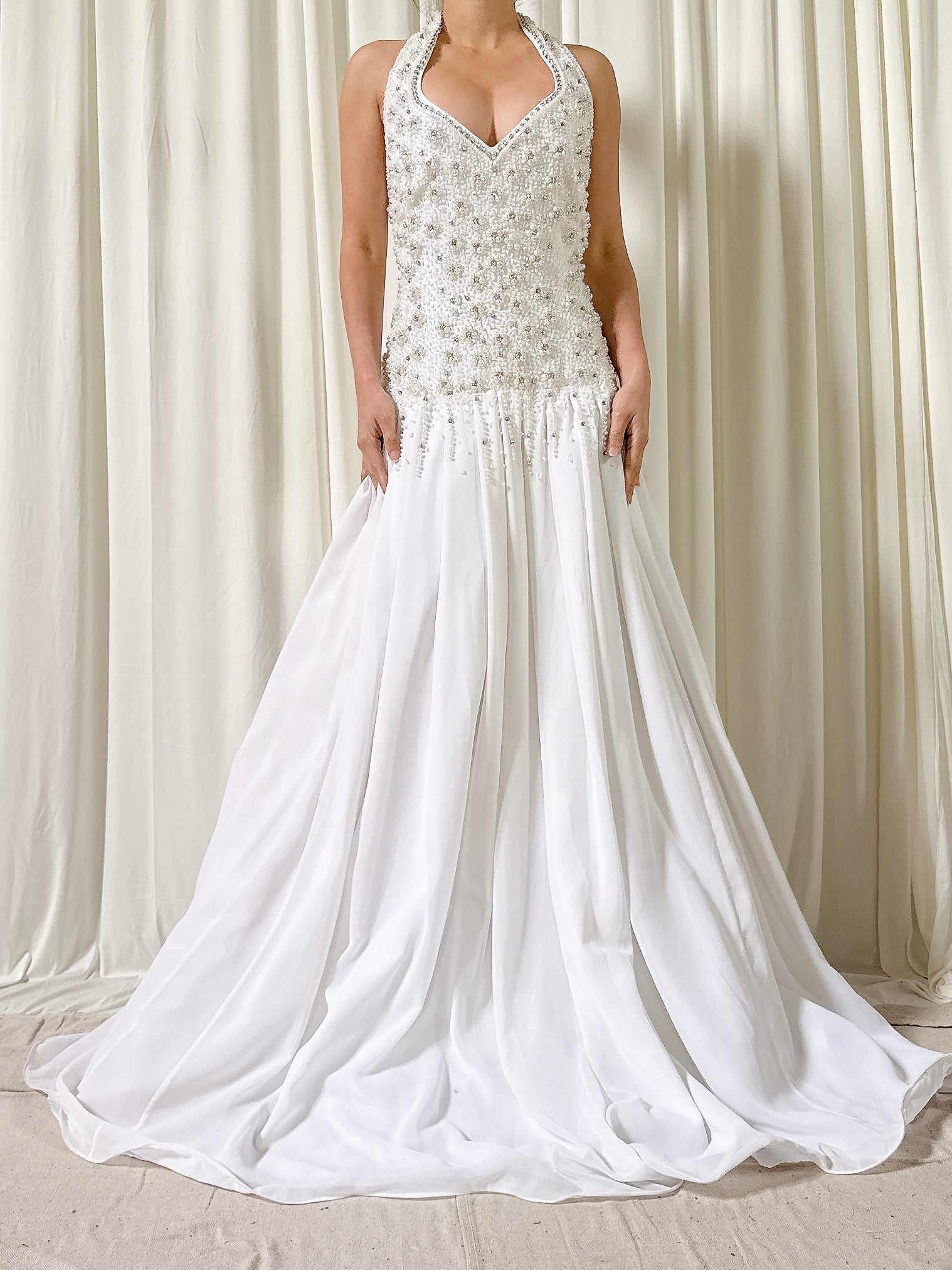 Vintage Terry Couture White Beaded Dress - Size 6