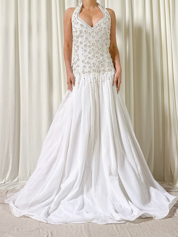 Vintage Terry Couture White Beaded Dress - Size 6