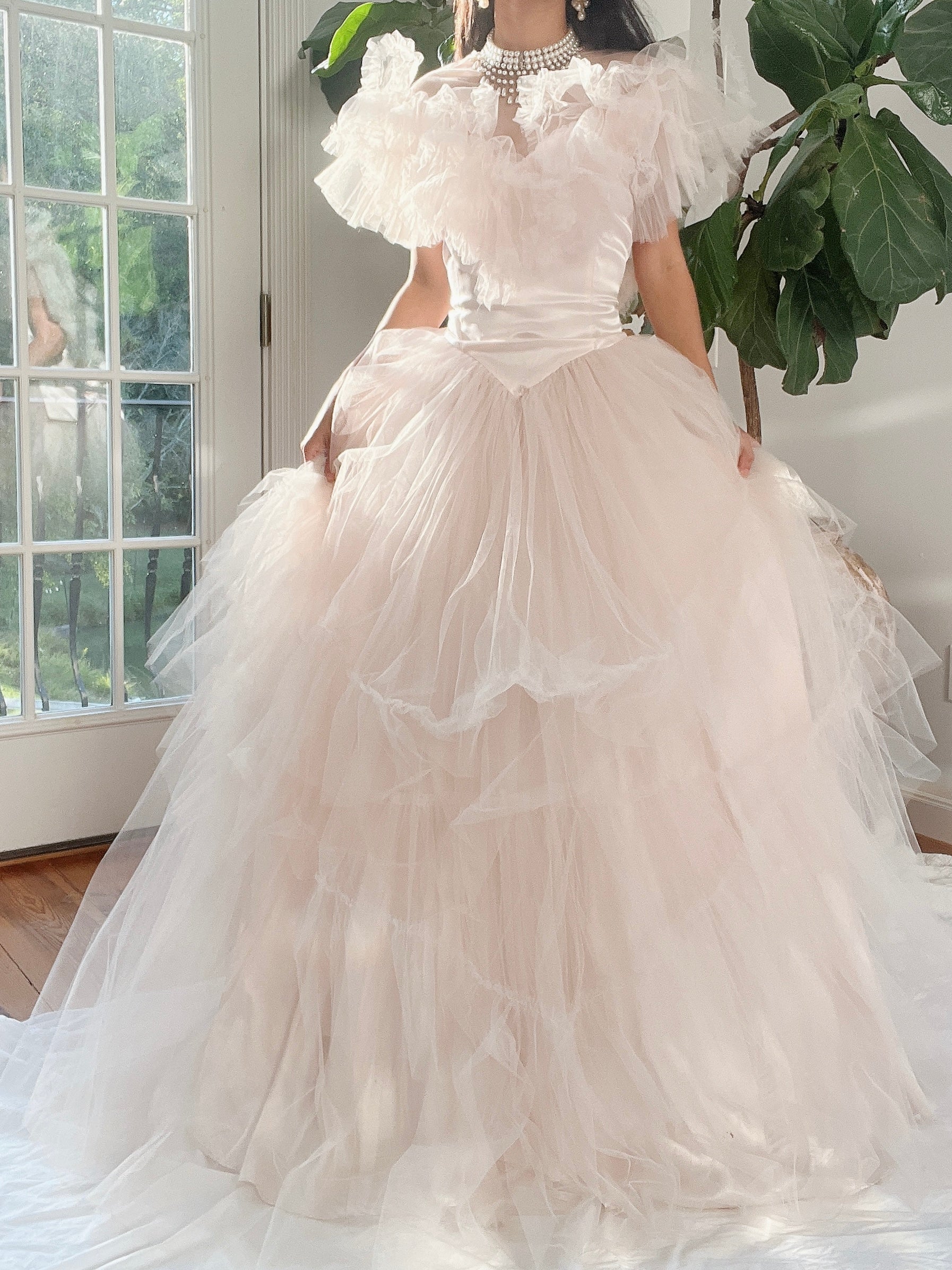 1980s Pink Blush Tulle Dress - M