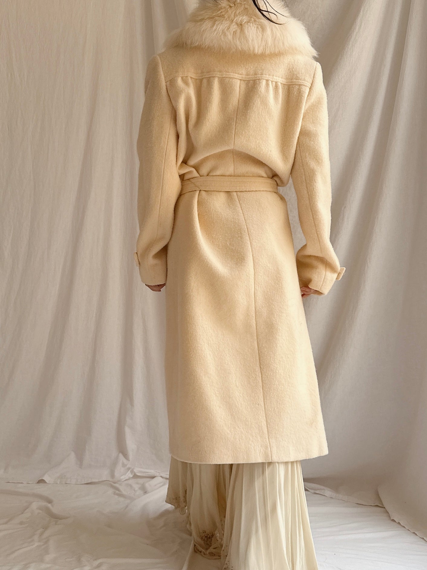 Vintage Wool and Fox Fur Coat - M