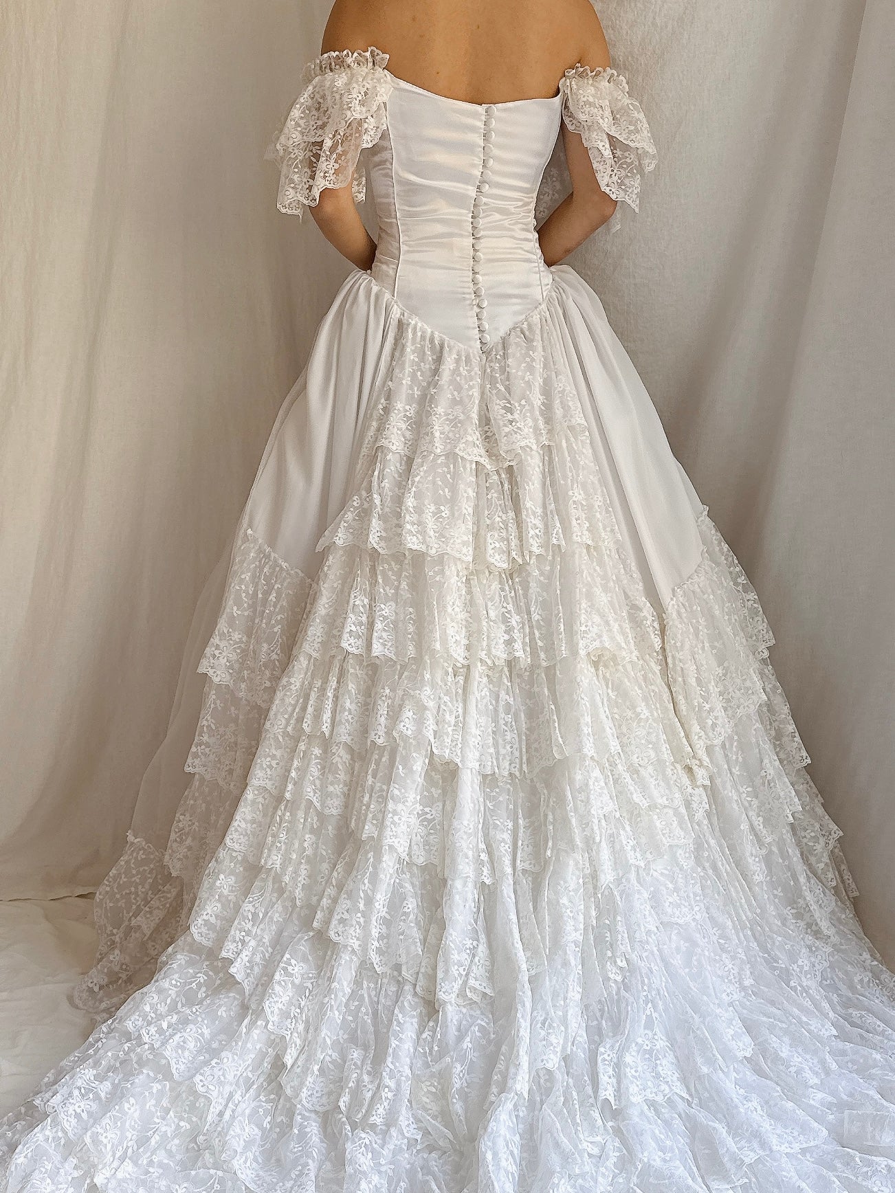 Vintage Tulle Off-the-Shoulder Gown - S