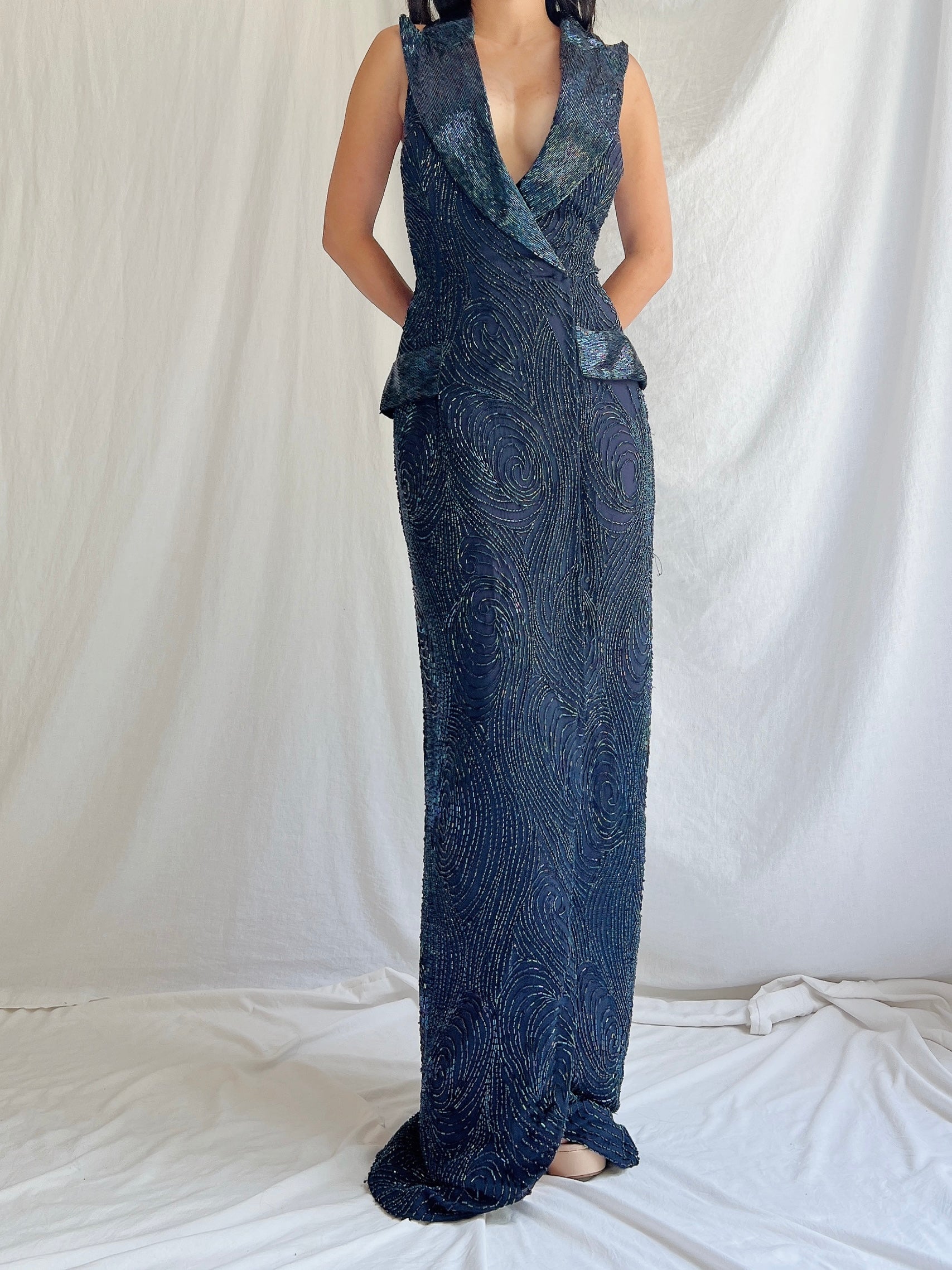 Vintage Silk Tuxedo Dress - M