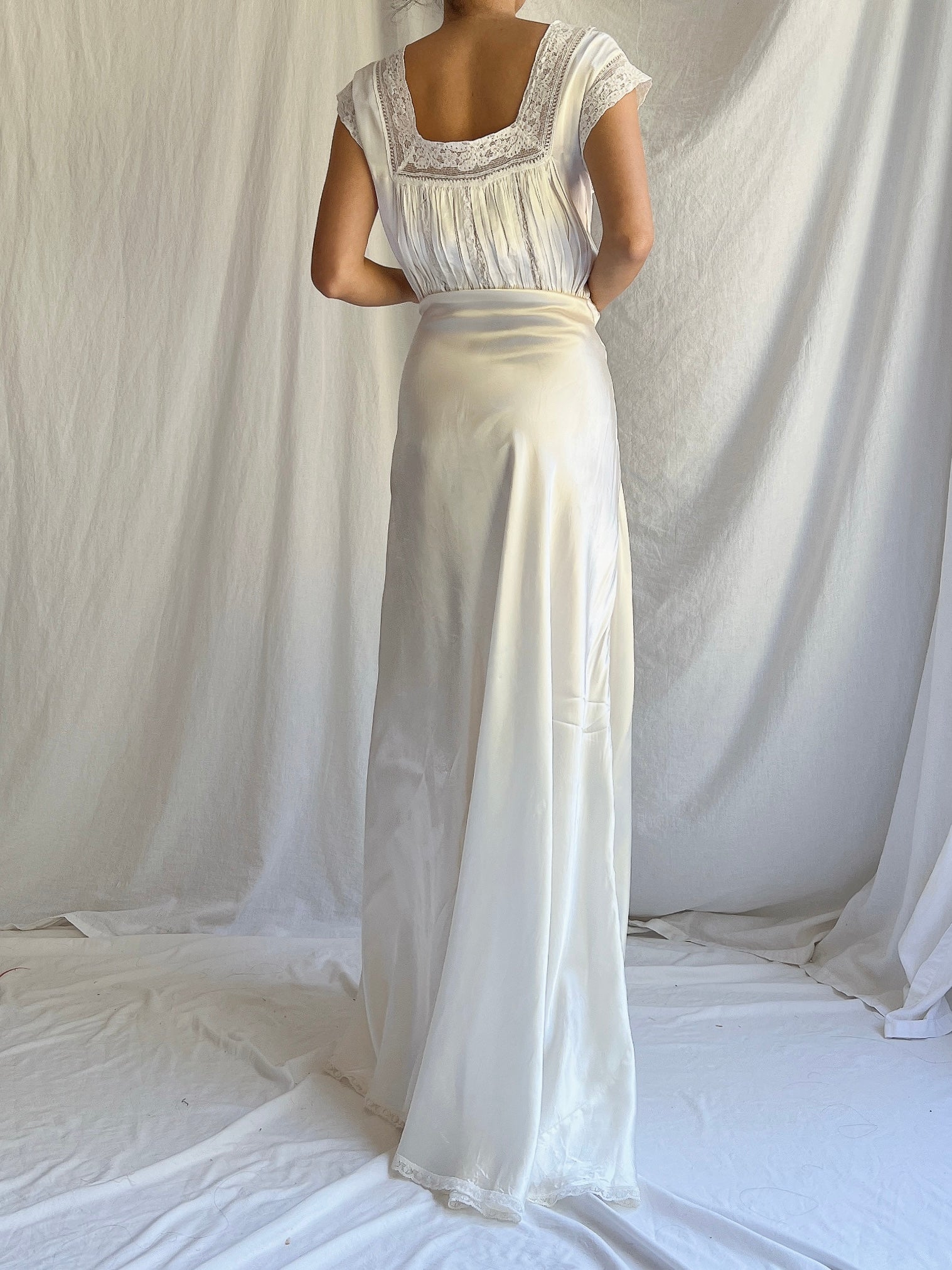 1930s White Satin Slip Dress - M