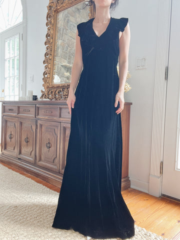 1940s Black Velvet Gown - XXS