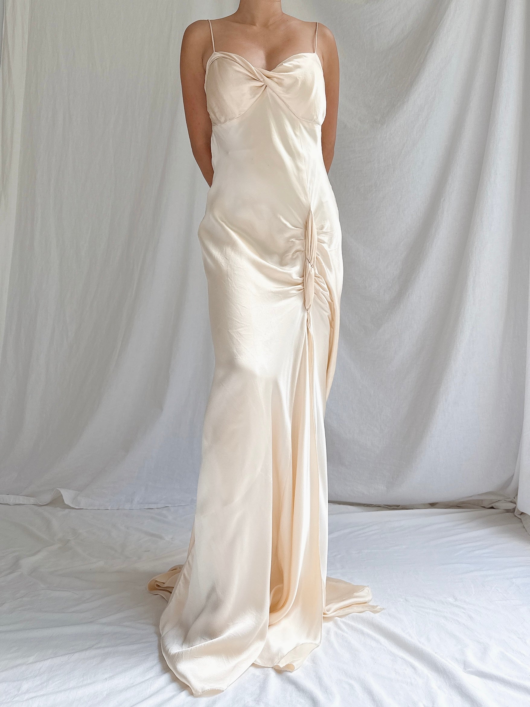 Vintage Silk Spaghetti Straps Gown - S