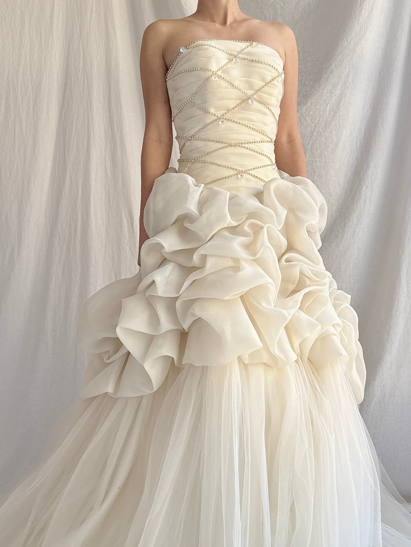 Vintage Buttercream Ruffle Organza Gown - S