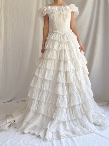 1950s Organdy Tiered Dress - XS