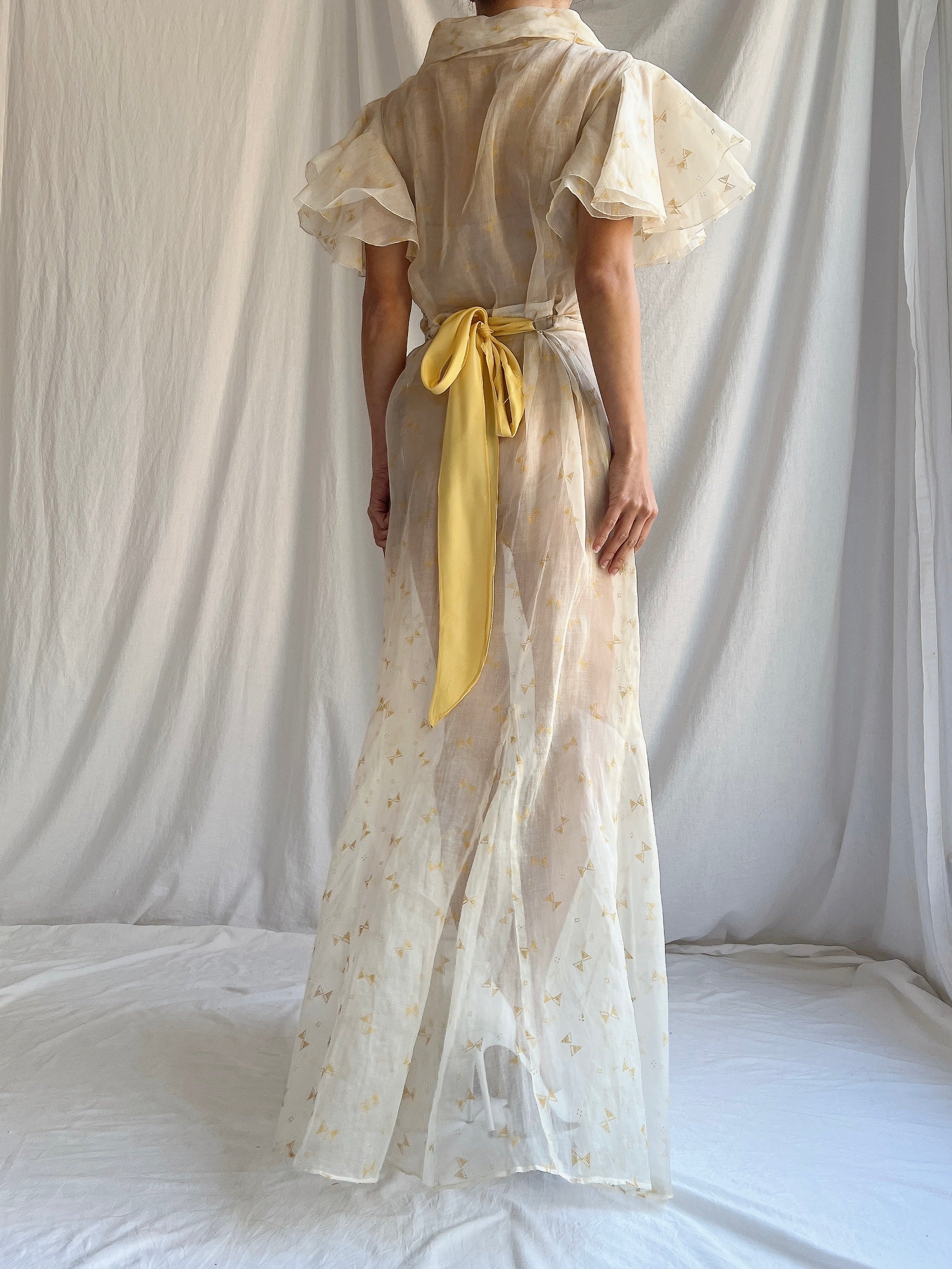 1930s Light Yellow Organdy Gown - XS