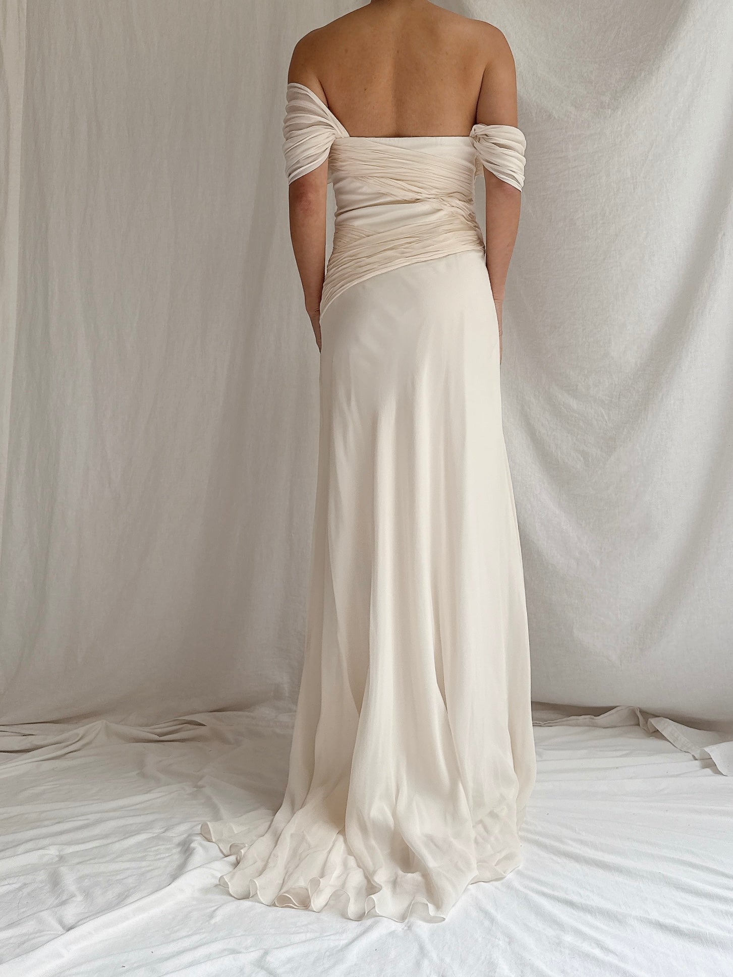 Vintage Silk Draped Shoulder Dress - M/L