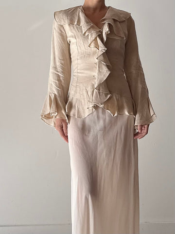 Vintage Cottonade Paris Beige Ruffle Top - FR38