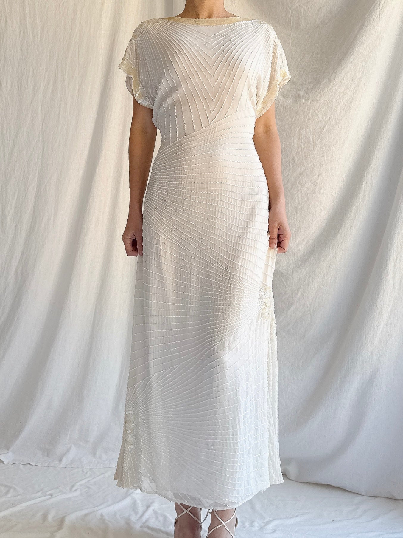 Vintage Silk Chiffon Beaded Dress - S