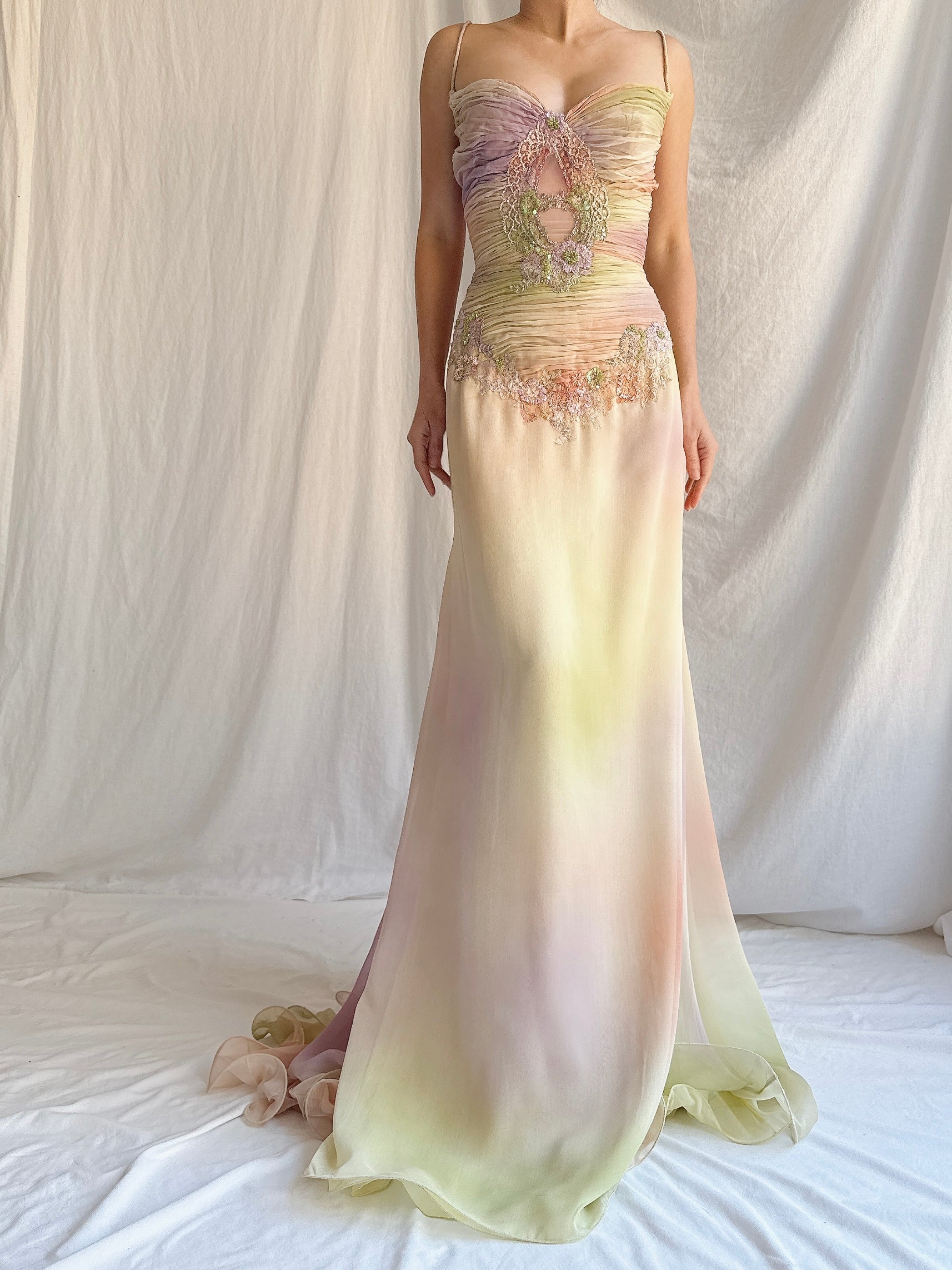 Vintage Couture Handbeaded Ombre Gown - S