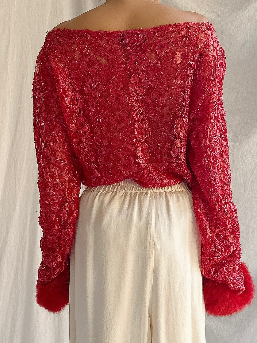 Vintage Lace Fox Fur Top - M/L