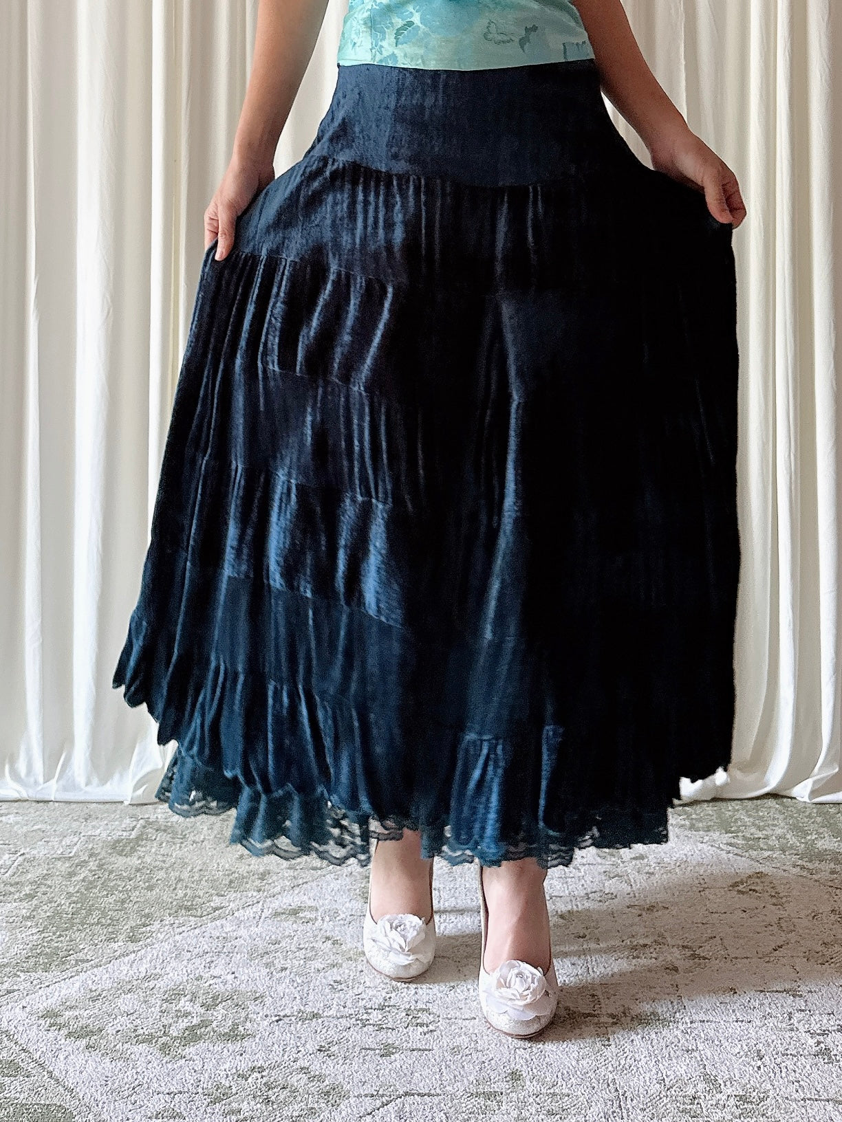 Vintage Serena Kay Blue Velvet Skirt - Waist 27”