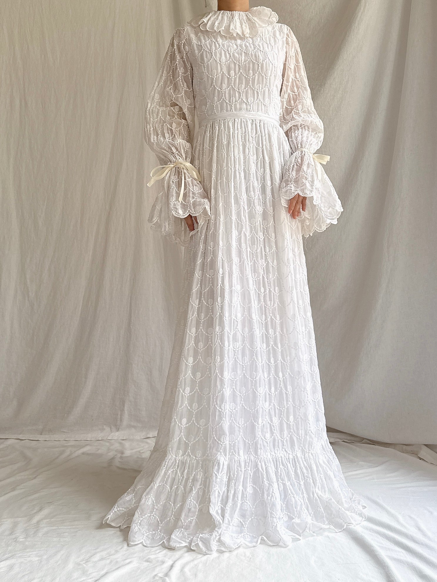 1960s Embroidered Organdy Gown - S