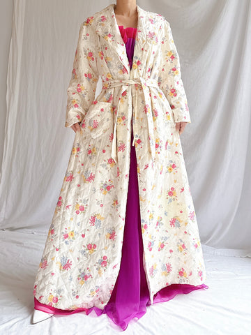 1940s Satin Floral Quilted Coat - S