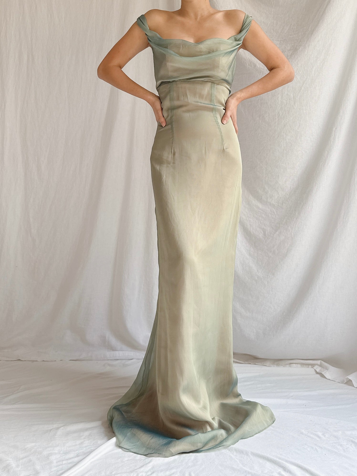 1990s Emanuelle Khanh Paris Seafoam Dress - S/6