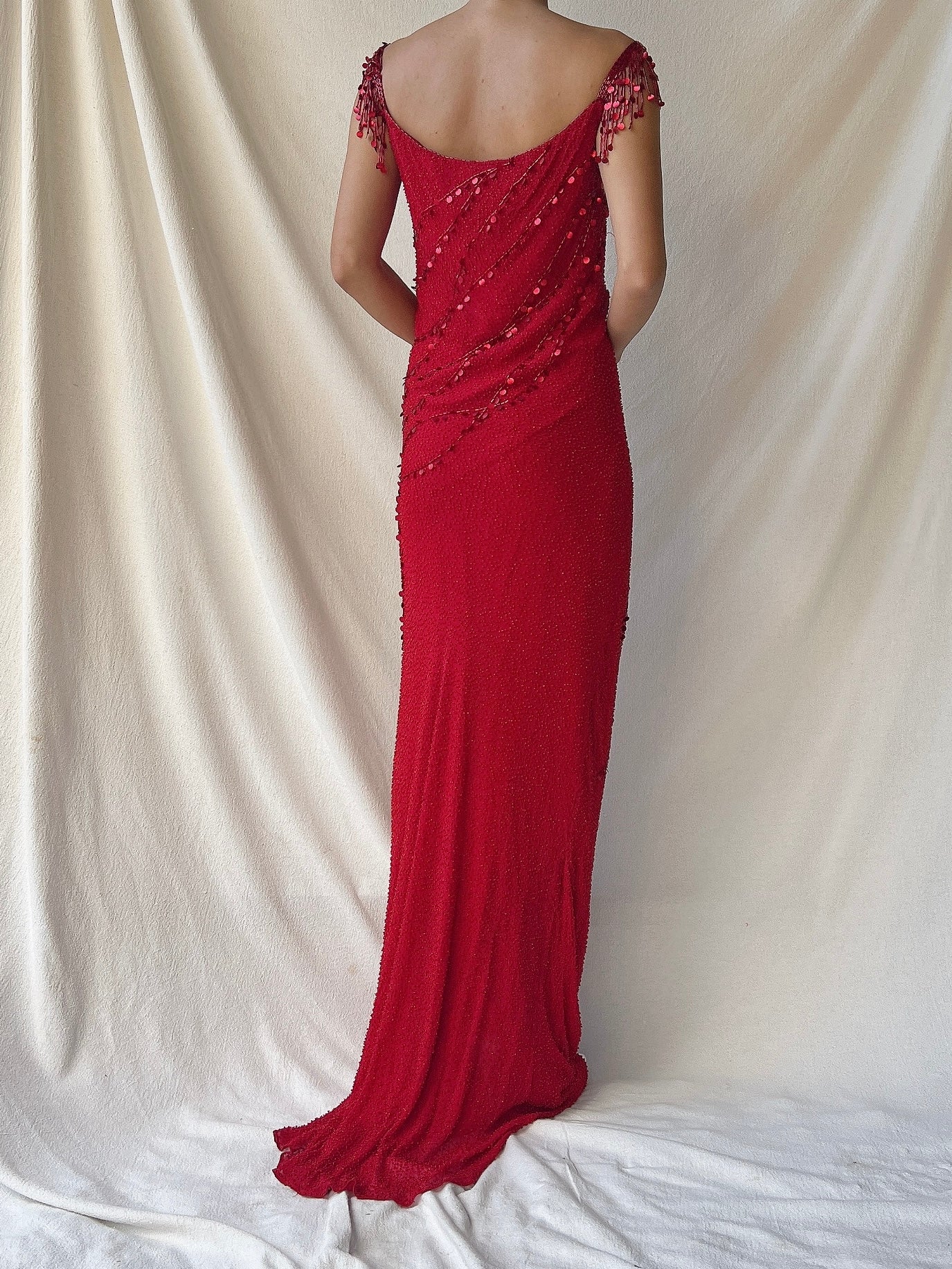 Vintage Jenny Packham Red Silk Gown - M