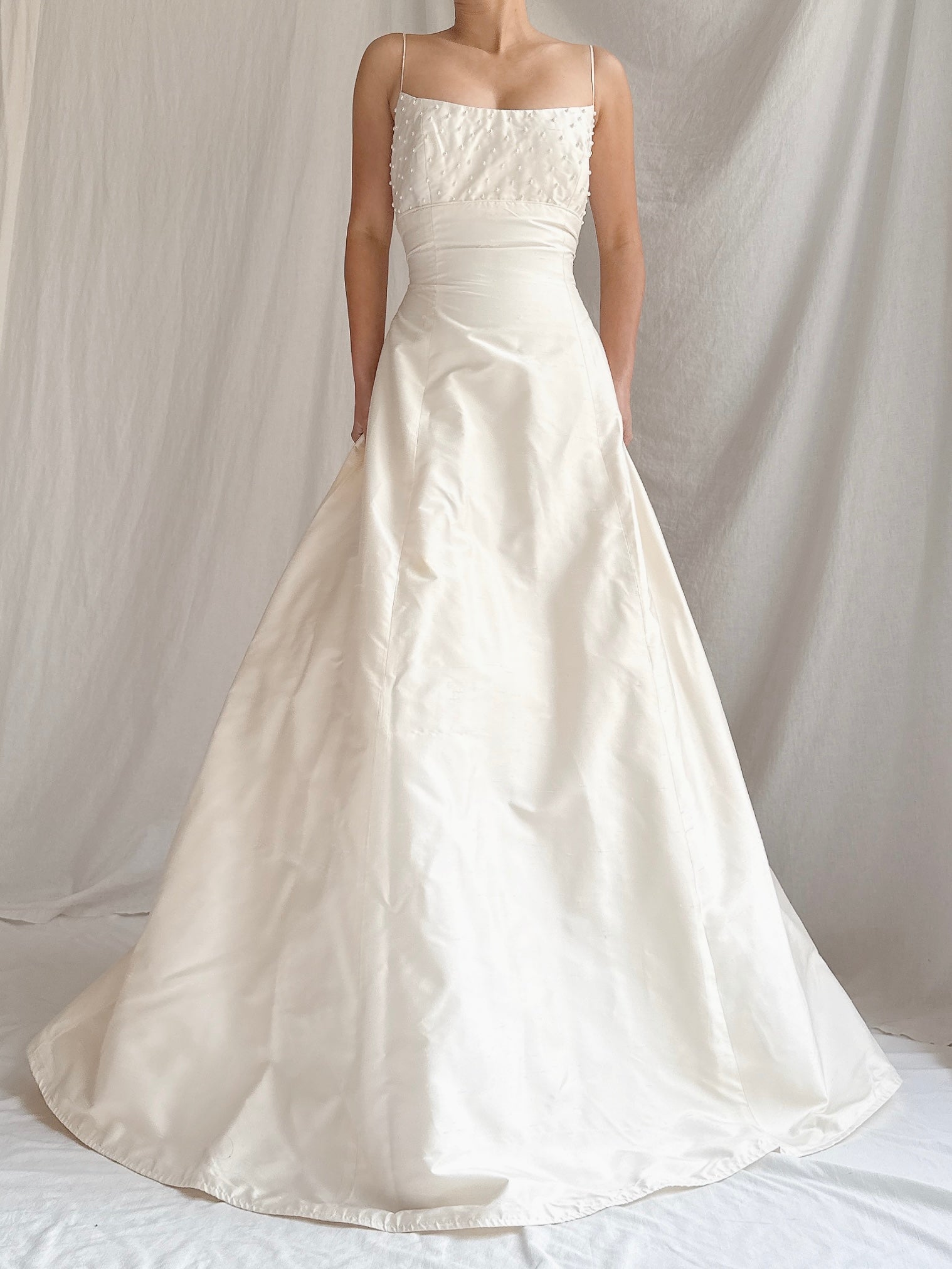 1990s Silk Pearl Beaded Gown - S