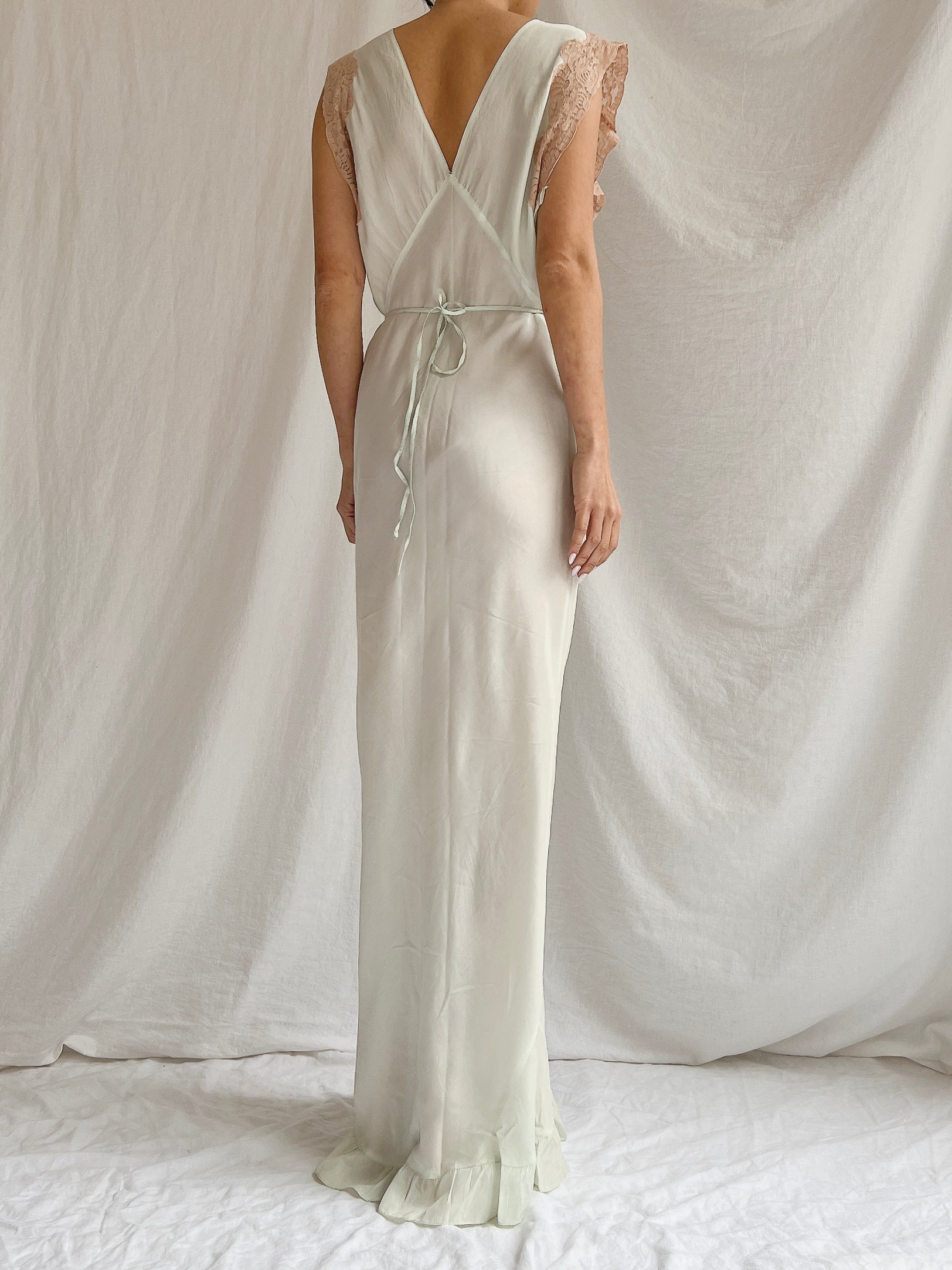1930s Silk/Rayon Celadon Slip Gown - M