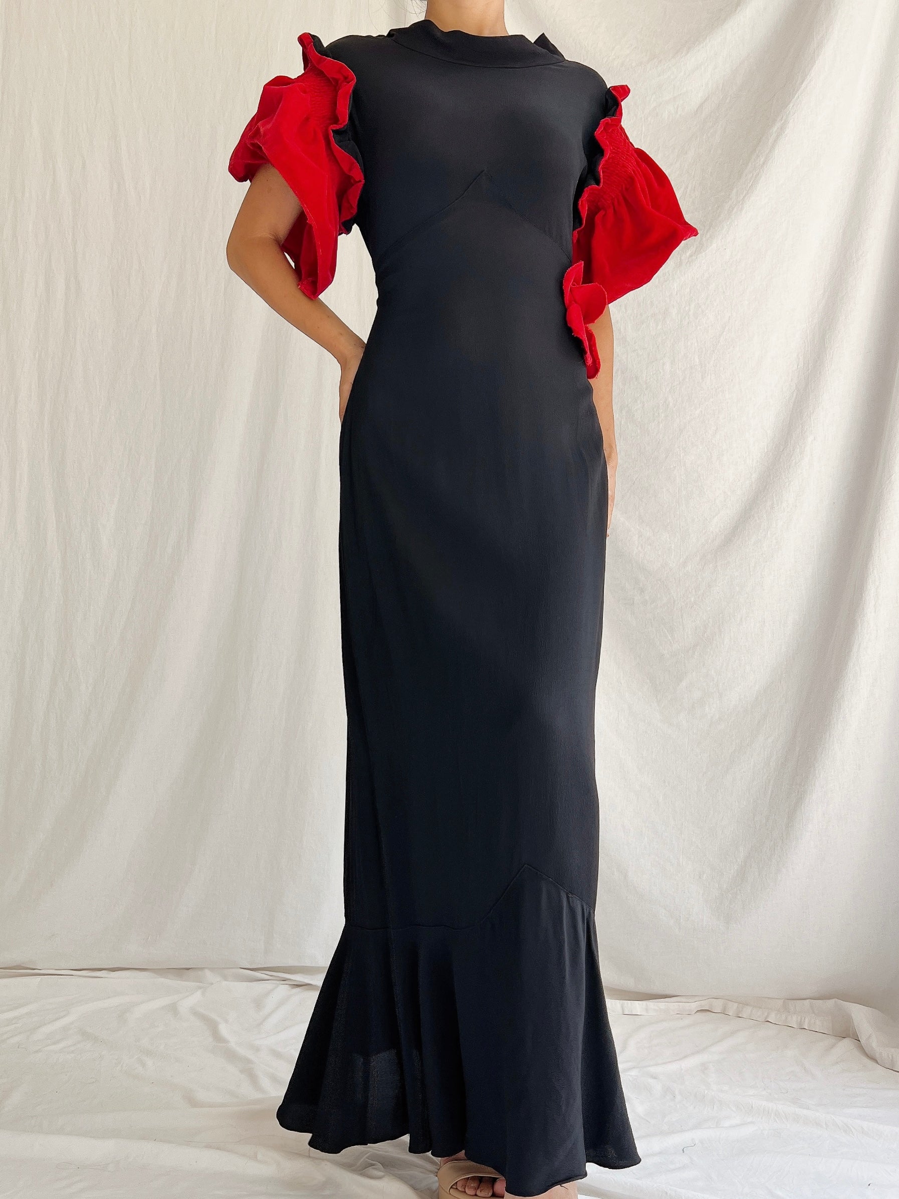 1930s Rayon and Velvet Dress - XS