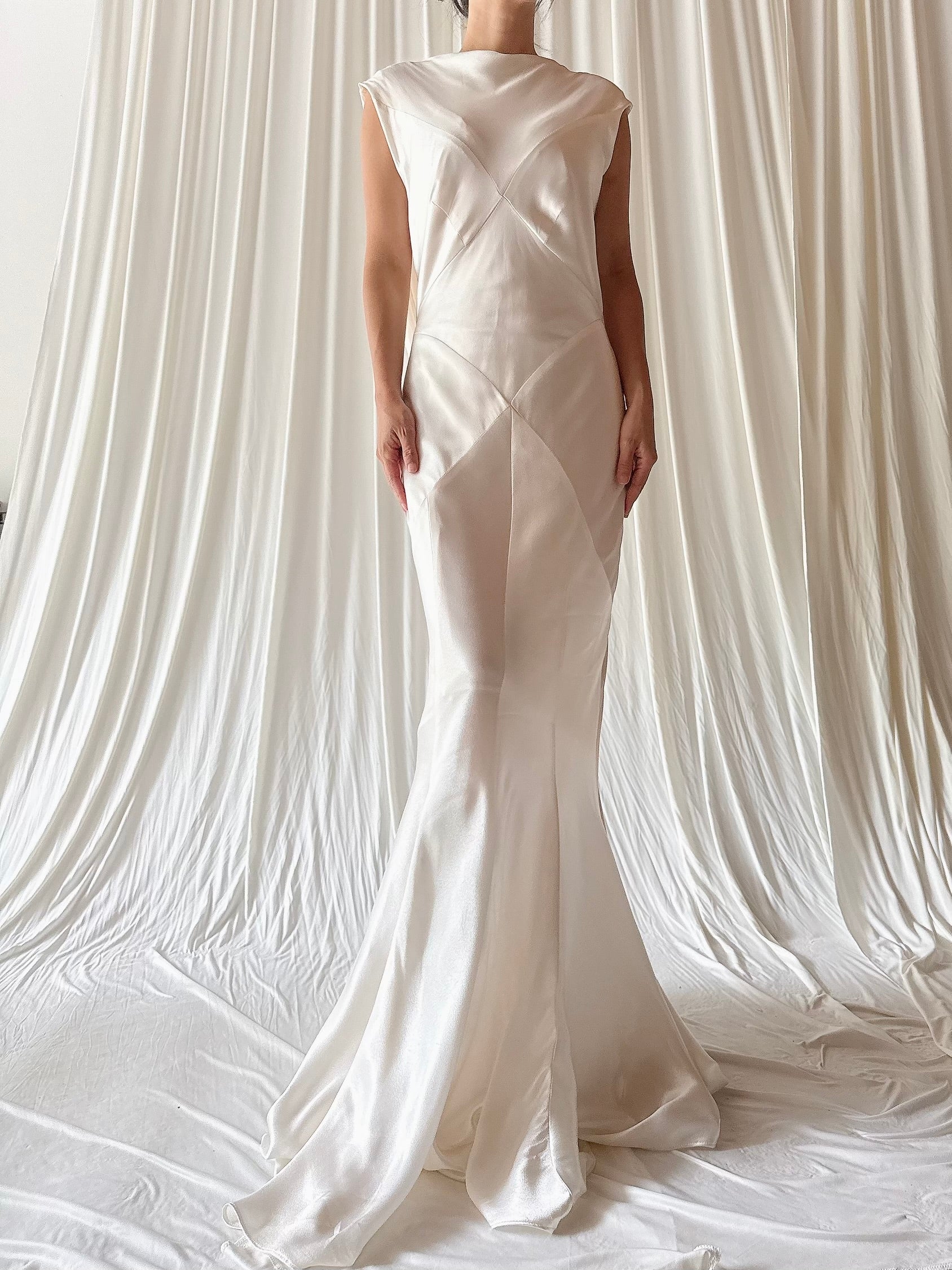 1990s Satin Bias Low Cut Back Gown - Size 4-8
