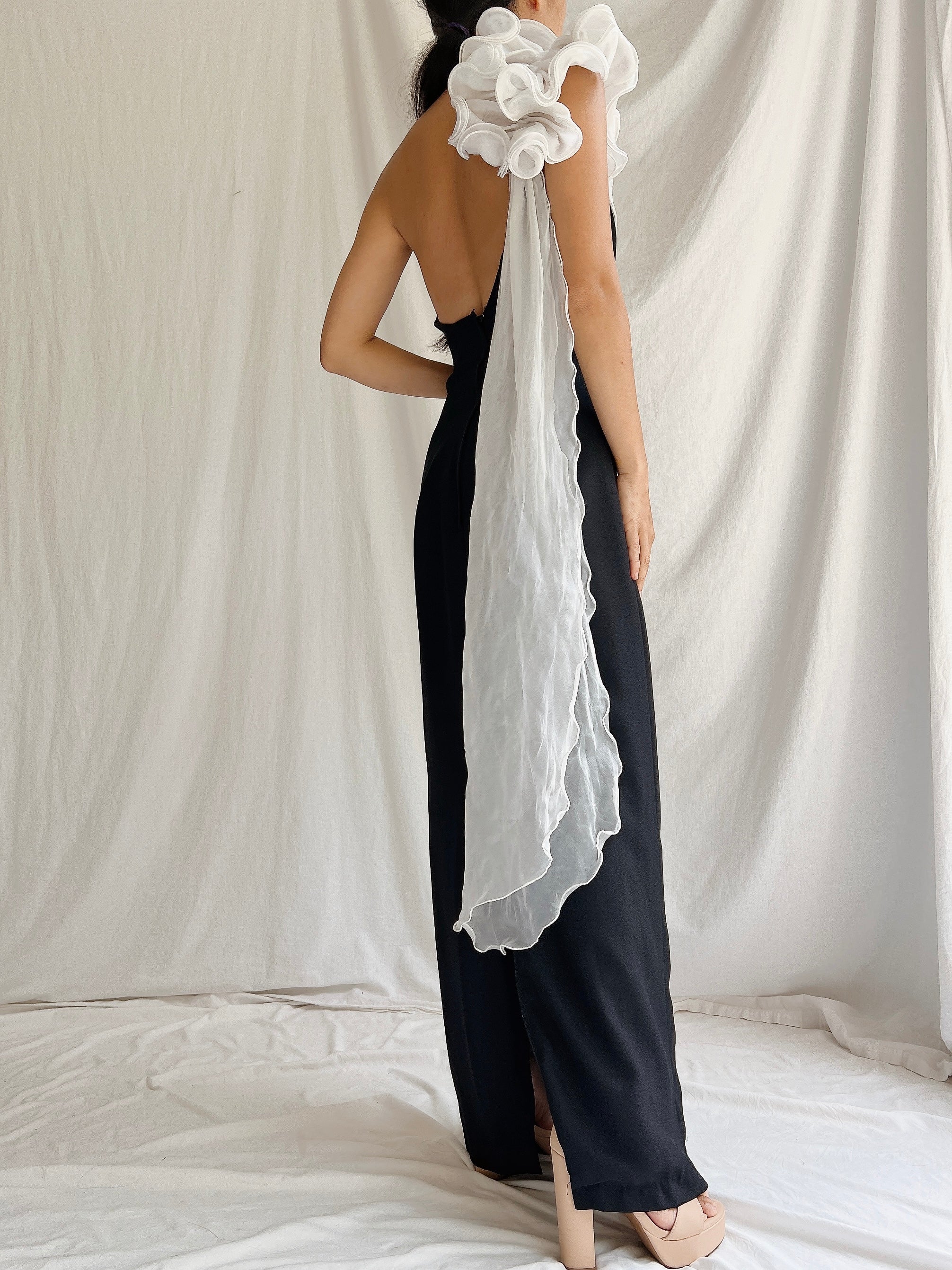 Vintage Rayon One Shoulder Gown - S