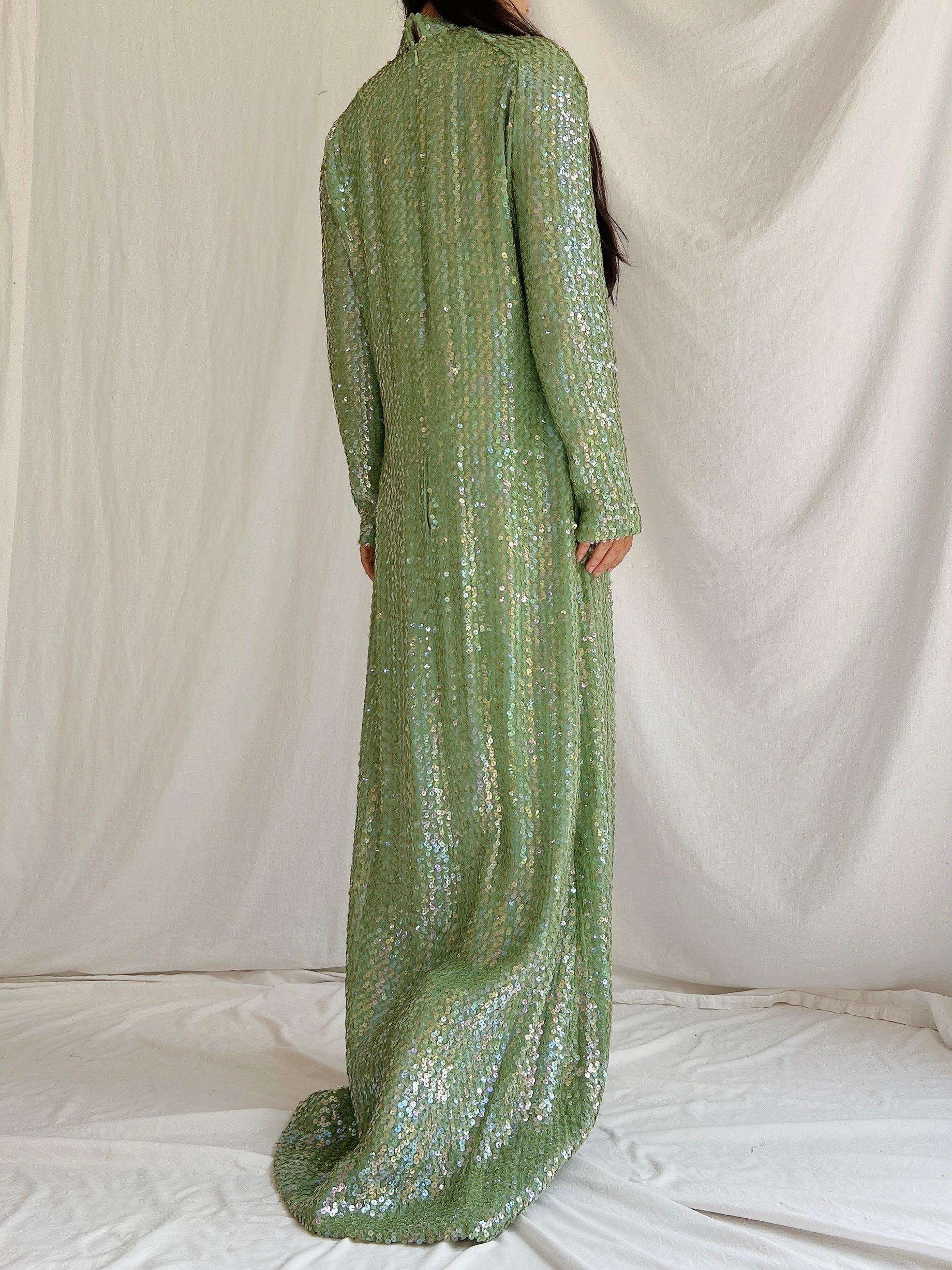 1960s Green Sequins Gown - M