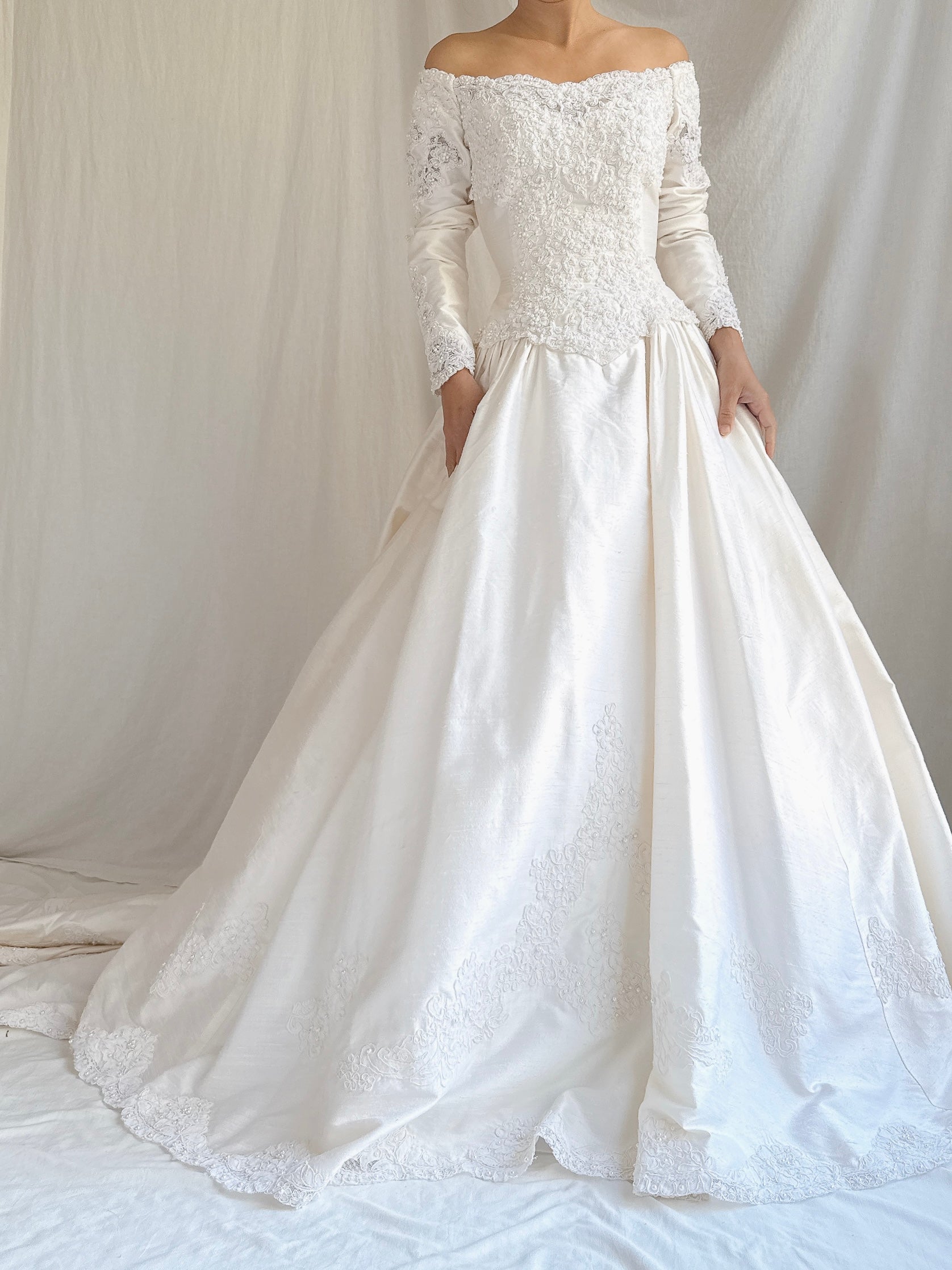 Vintage Long Sleeve Silk Gown - S