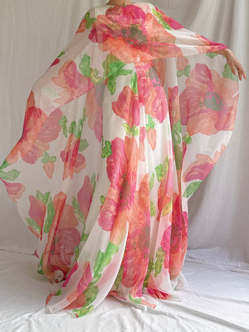 Vintage Chiffon Floral Caftan Dress - M