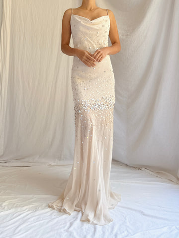 Vintage Beige Chiffon Gown - M/8