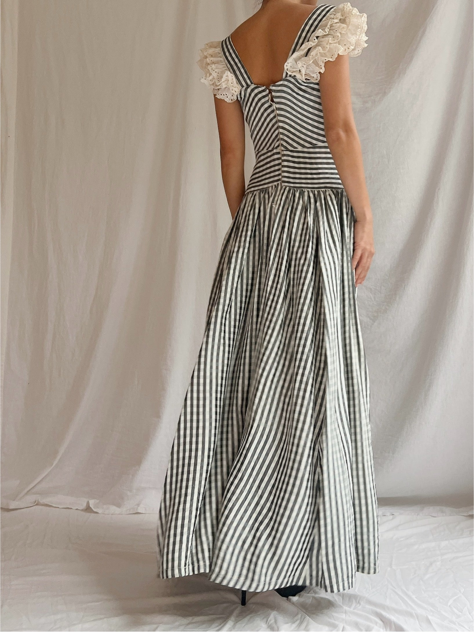 1930s Checkered Taffeta Gown - XS