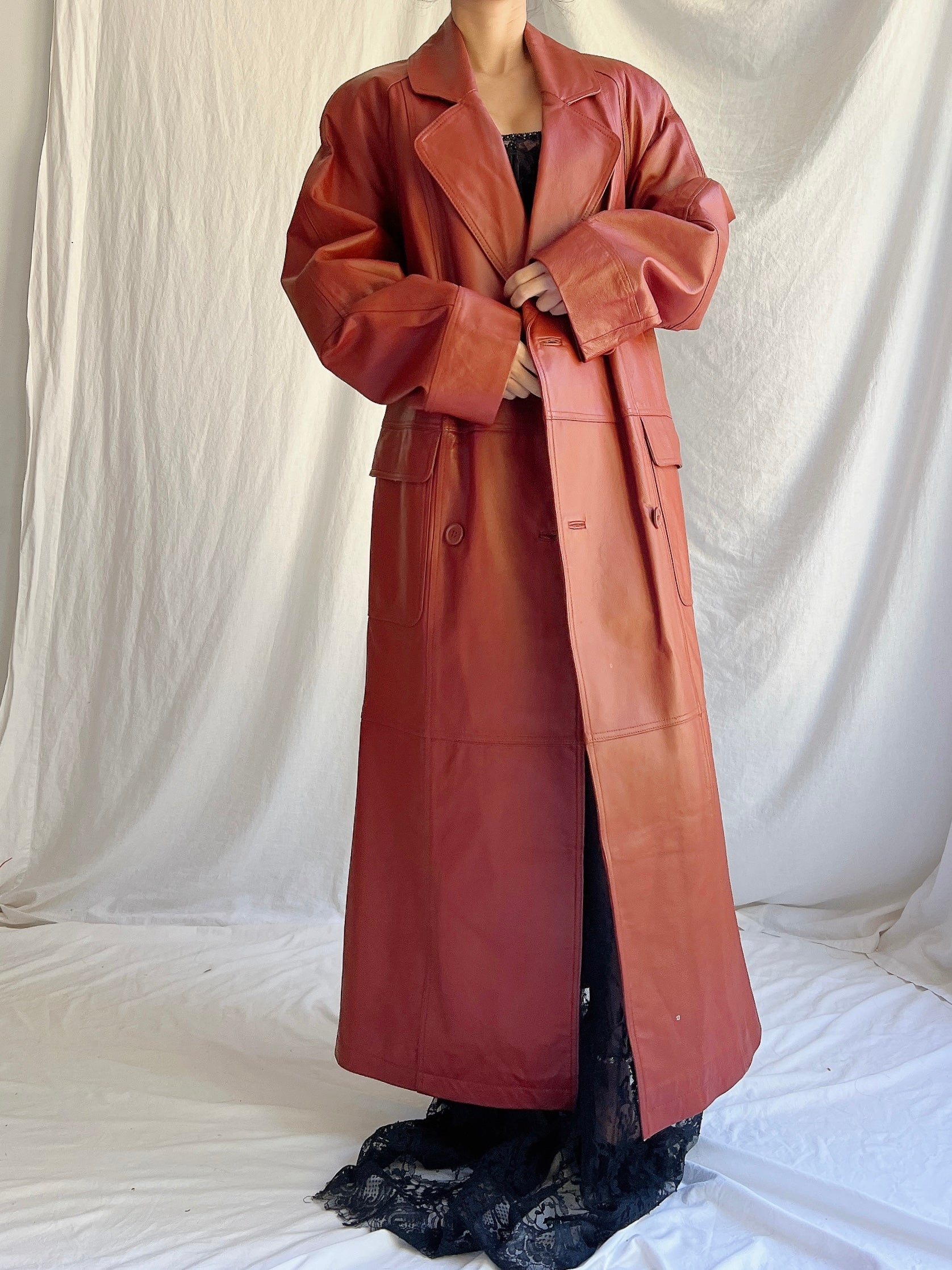 Vintage Burnt Sienna Leather Coat - M