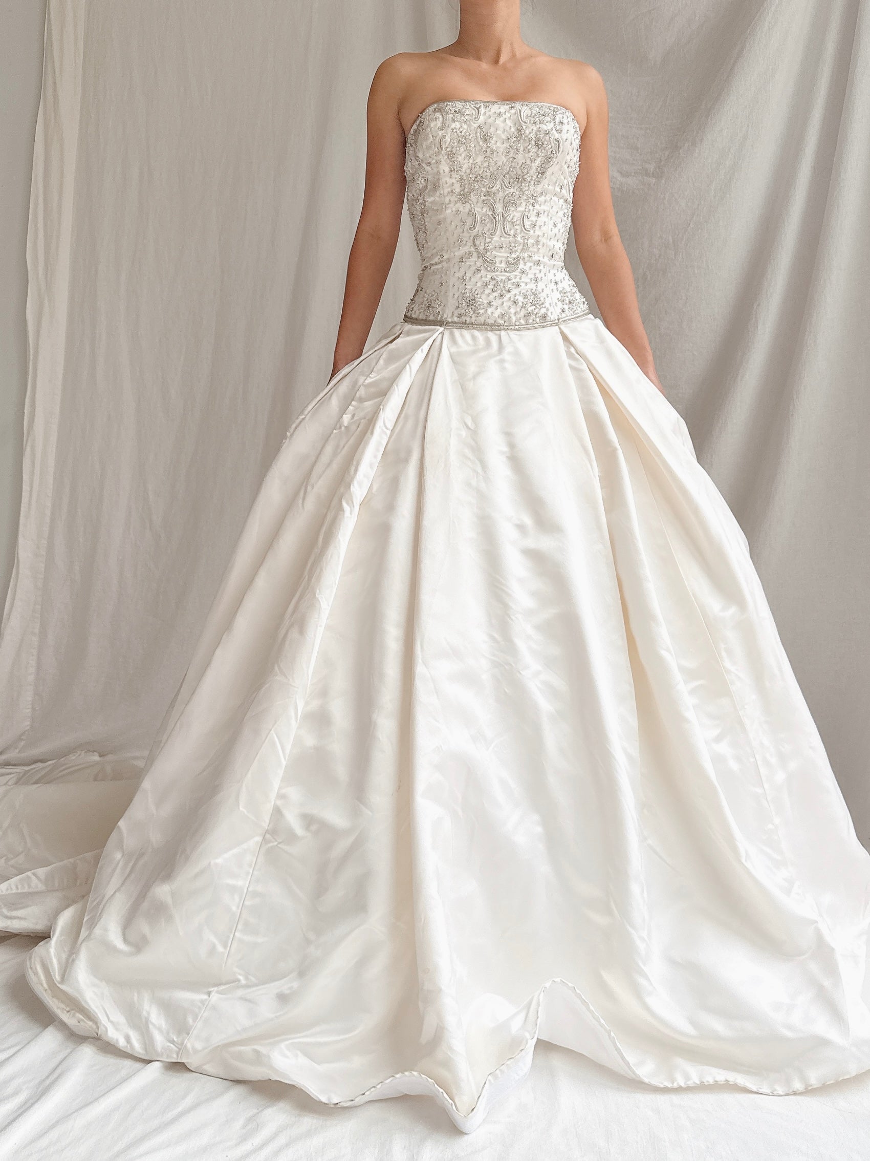 Vintage Silk Strapless Gown - M