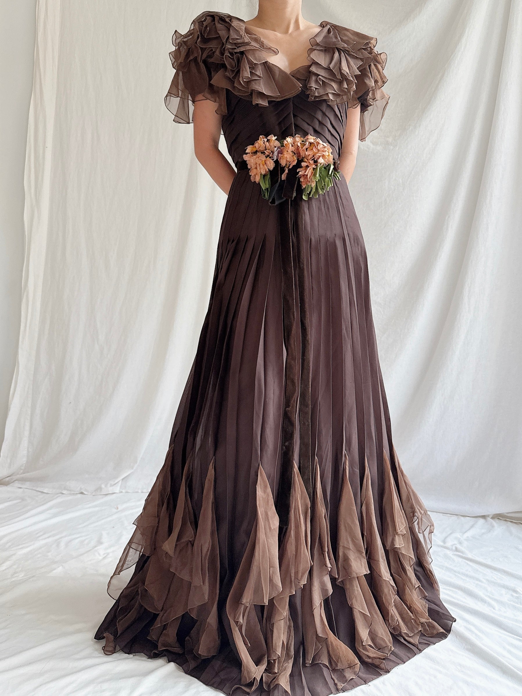 1960s Silk Chiffon and Organza Gown - S